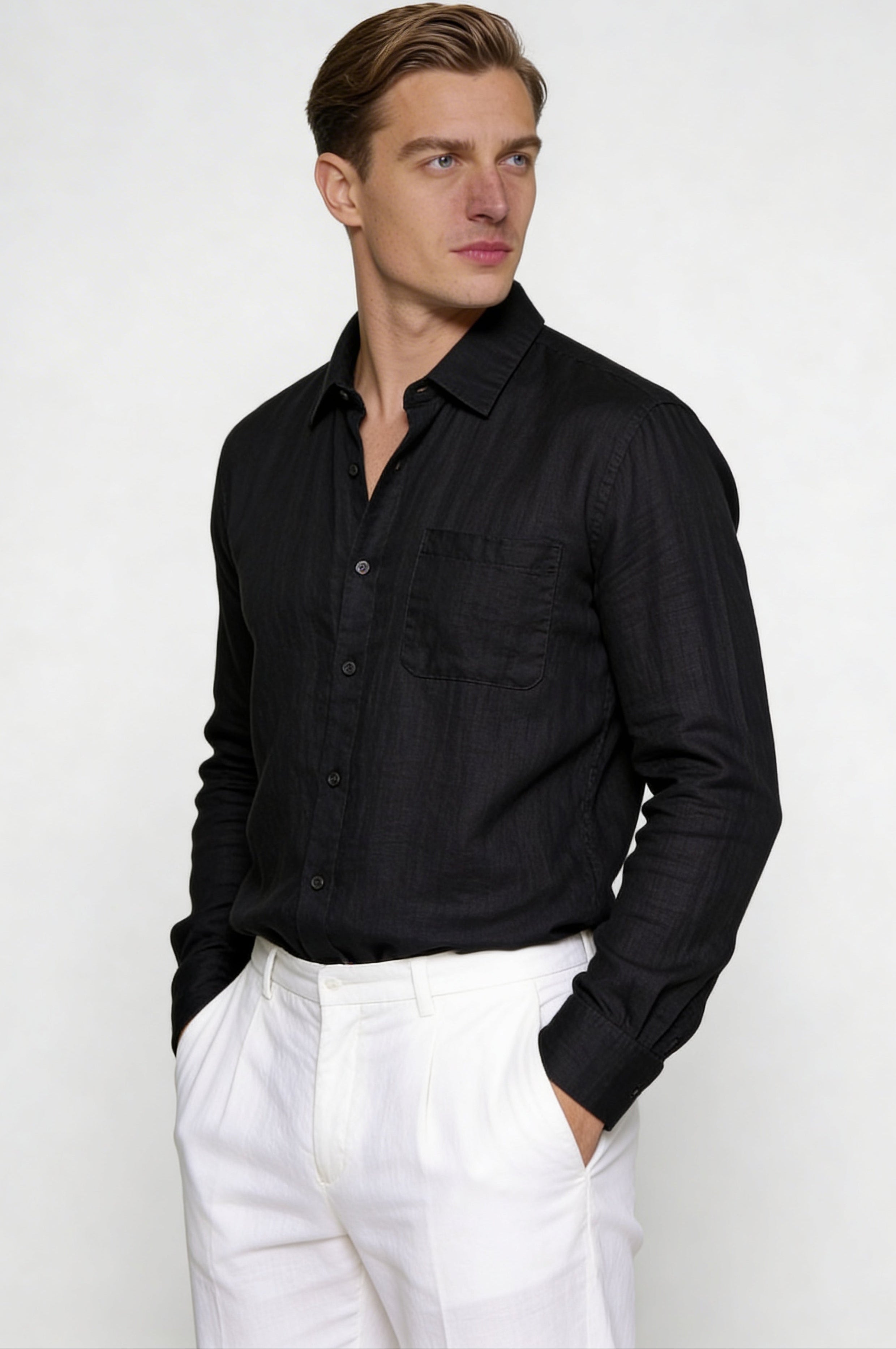 ELVANOR LINEN SHIRT – BLACK