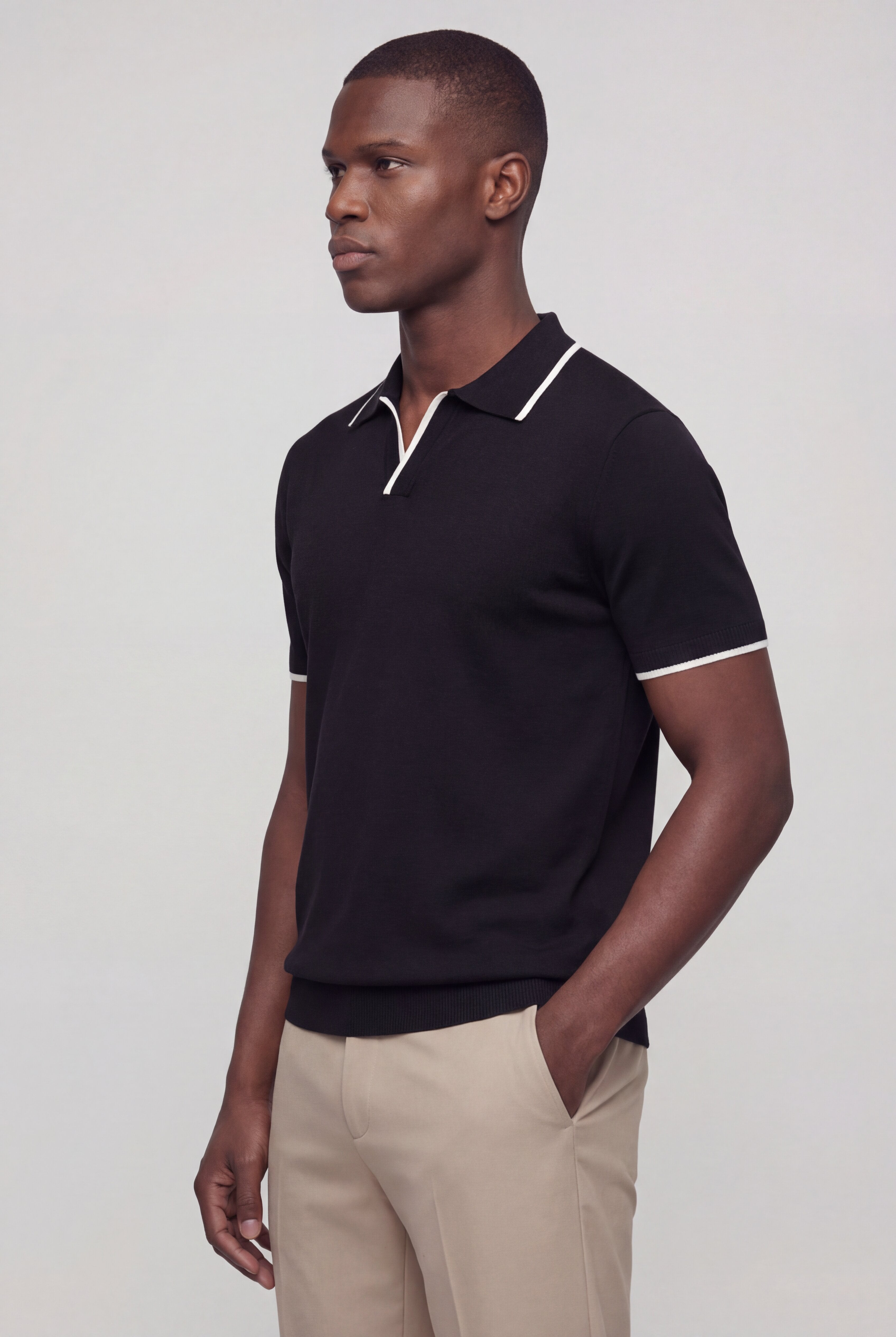 ALVERO CONTRAST TRIM POLO – BLACK