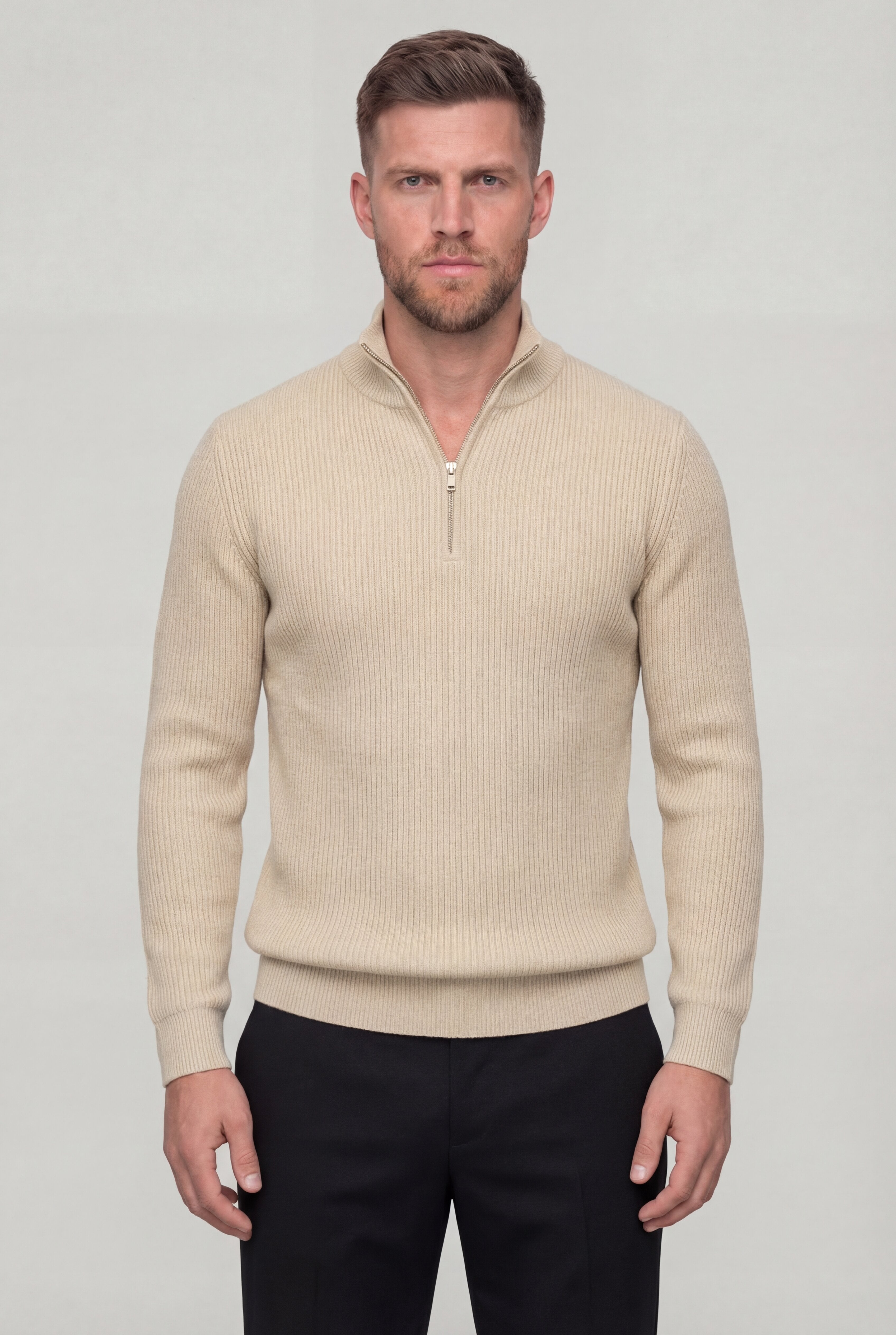 ARDENHOLT QUARTER-ZIP SWEATER – BEIGE