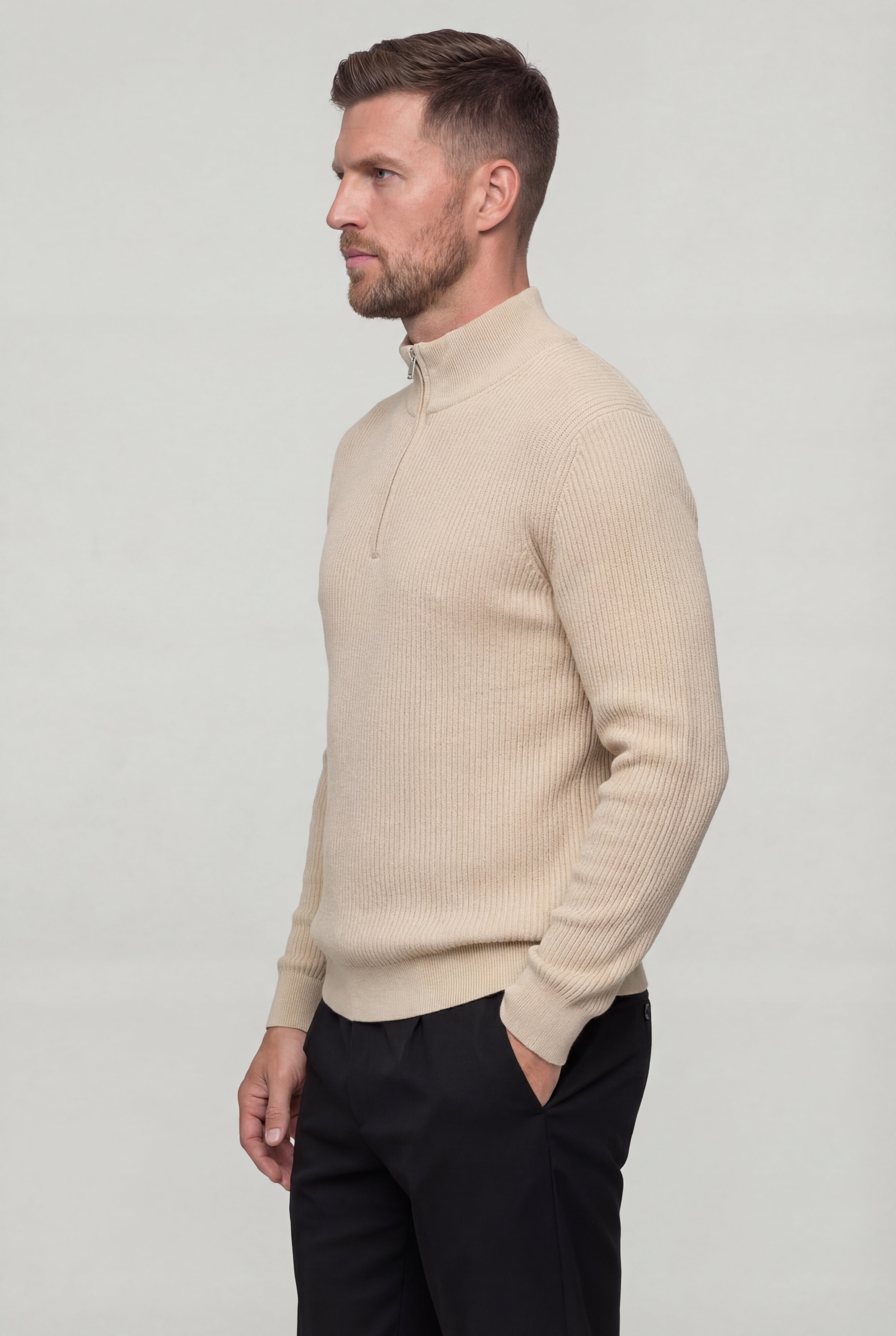 ARDENHOLT QUARTER-ZIP SWEATER – BEIGE