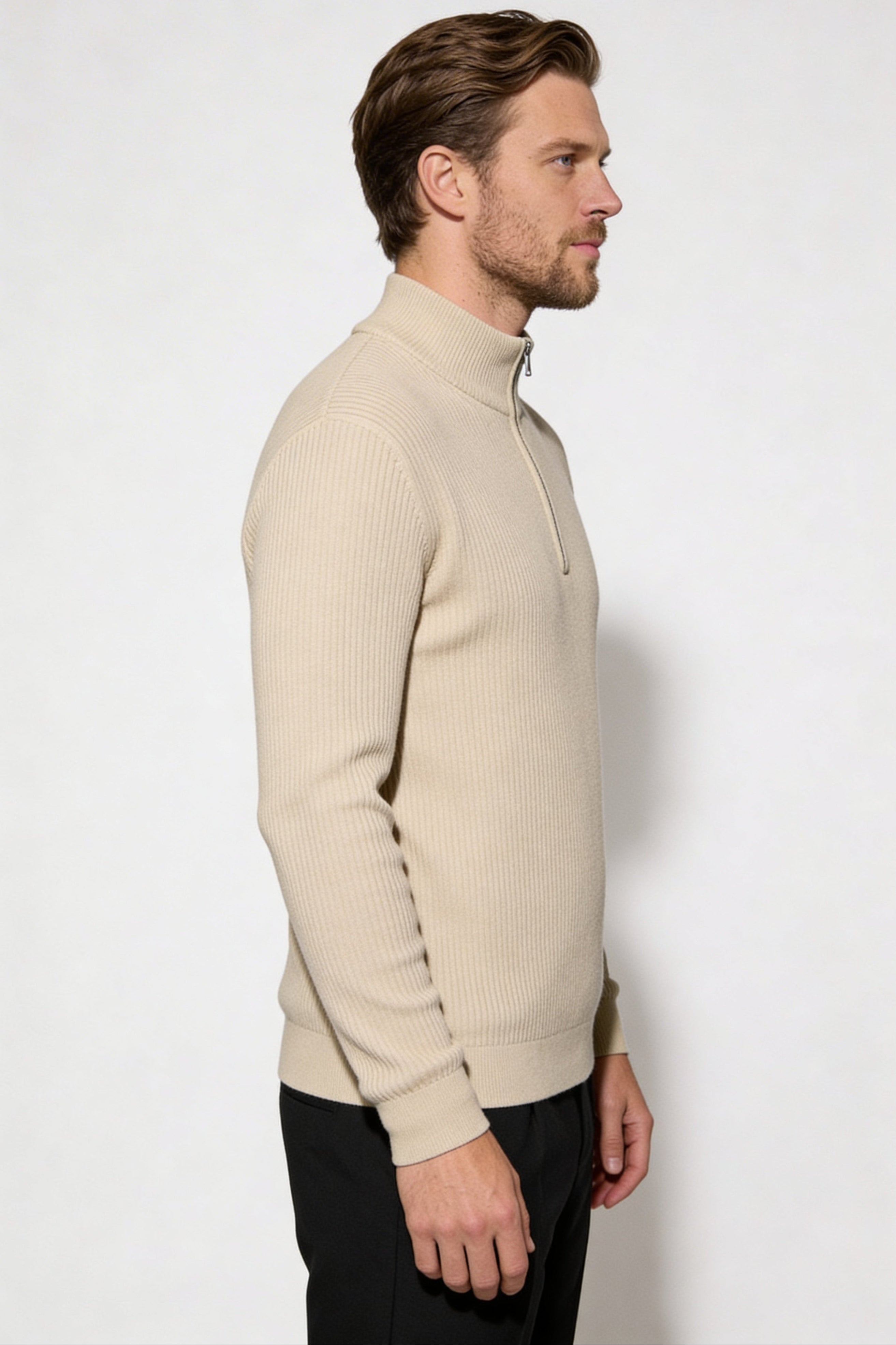 ARDENHOLT QUARTER-ZIP SWEATER – BEIGE