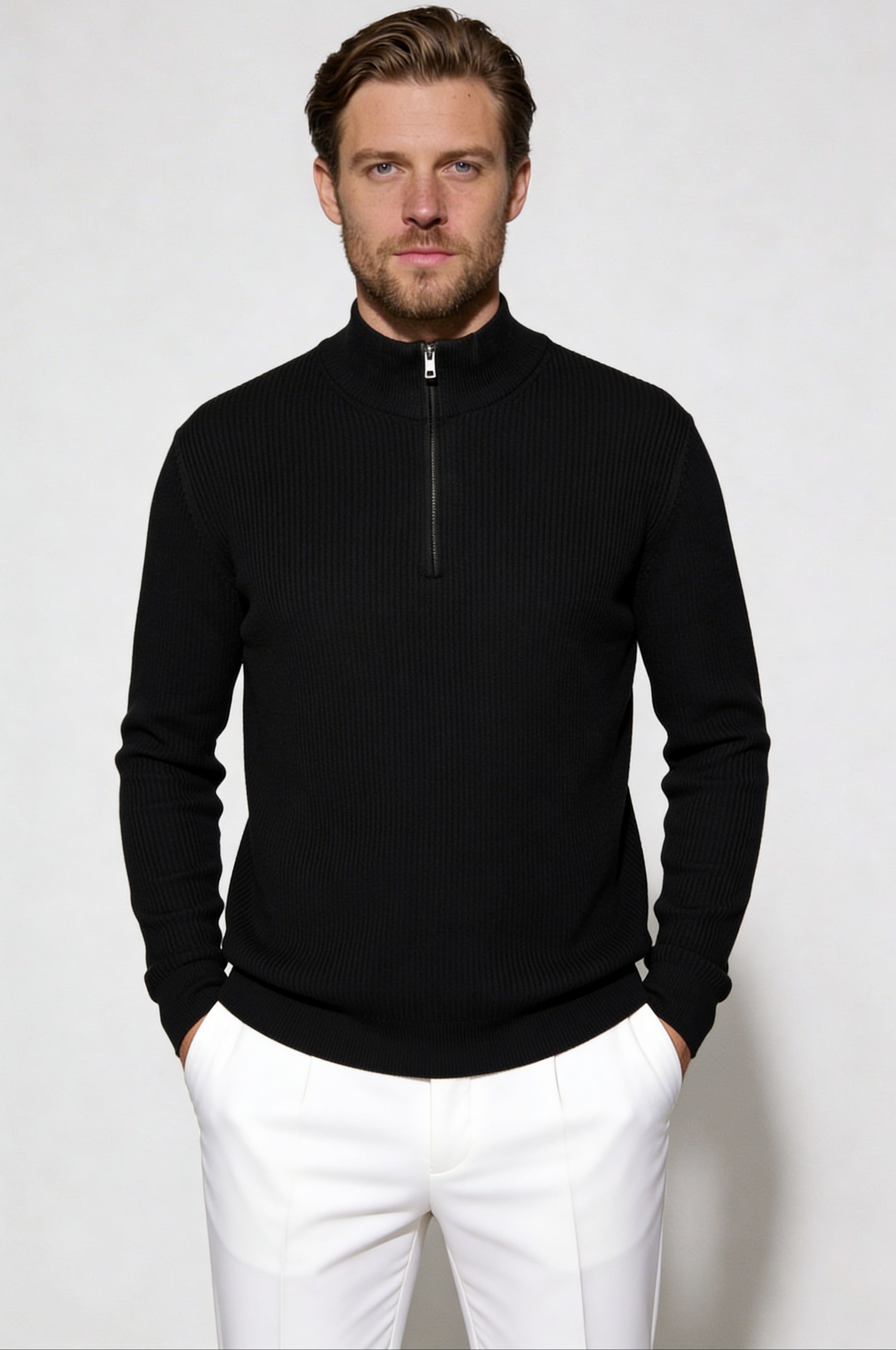 ARDENHOLT QUARTER-ZIP SWEATER – BLACK