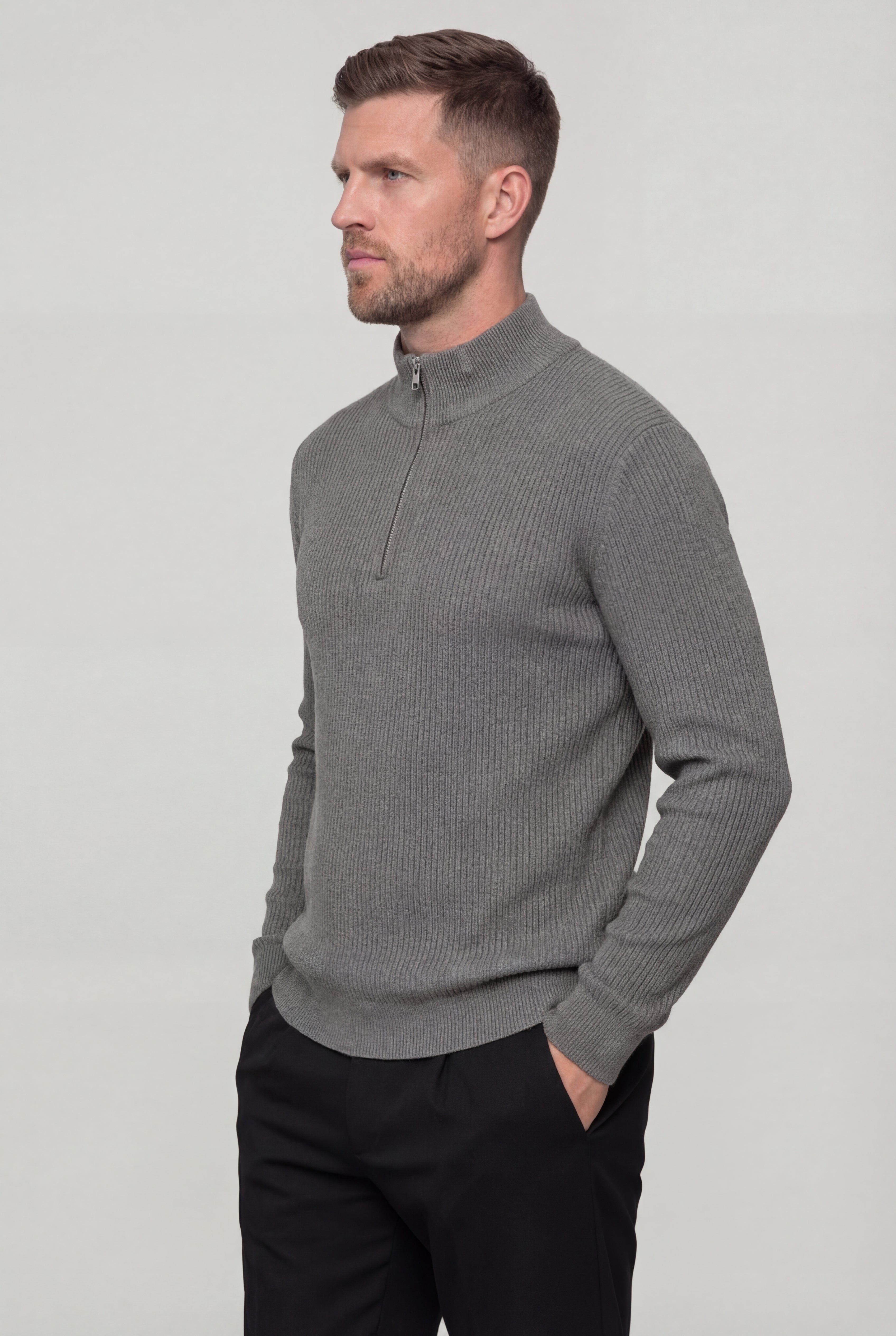 ARDENHOLT QUARTER-ZIP SWEATER – GRAY
