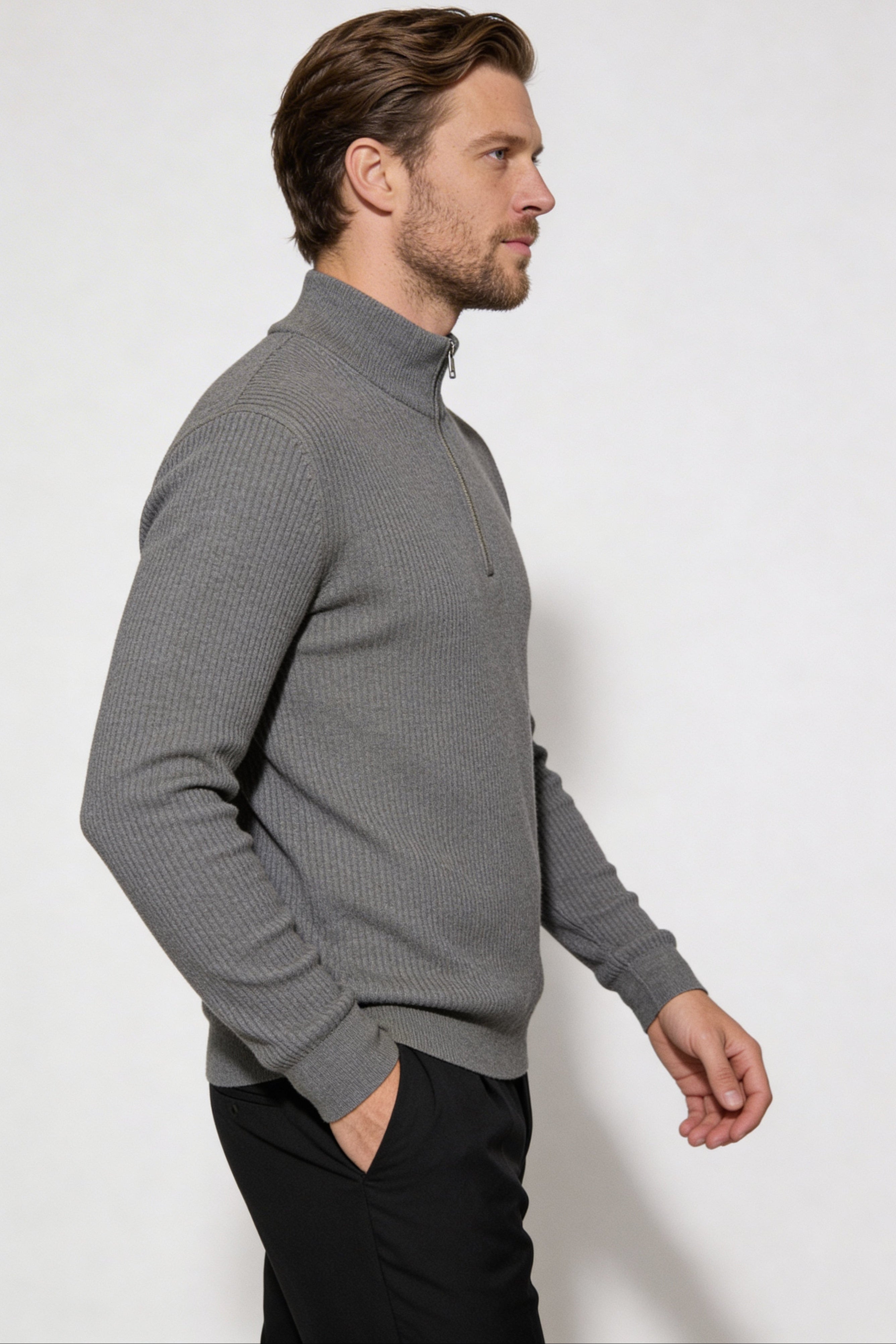 ARDENHOLT QUARTER-ZIP SWEATER – GRAY