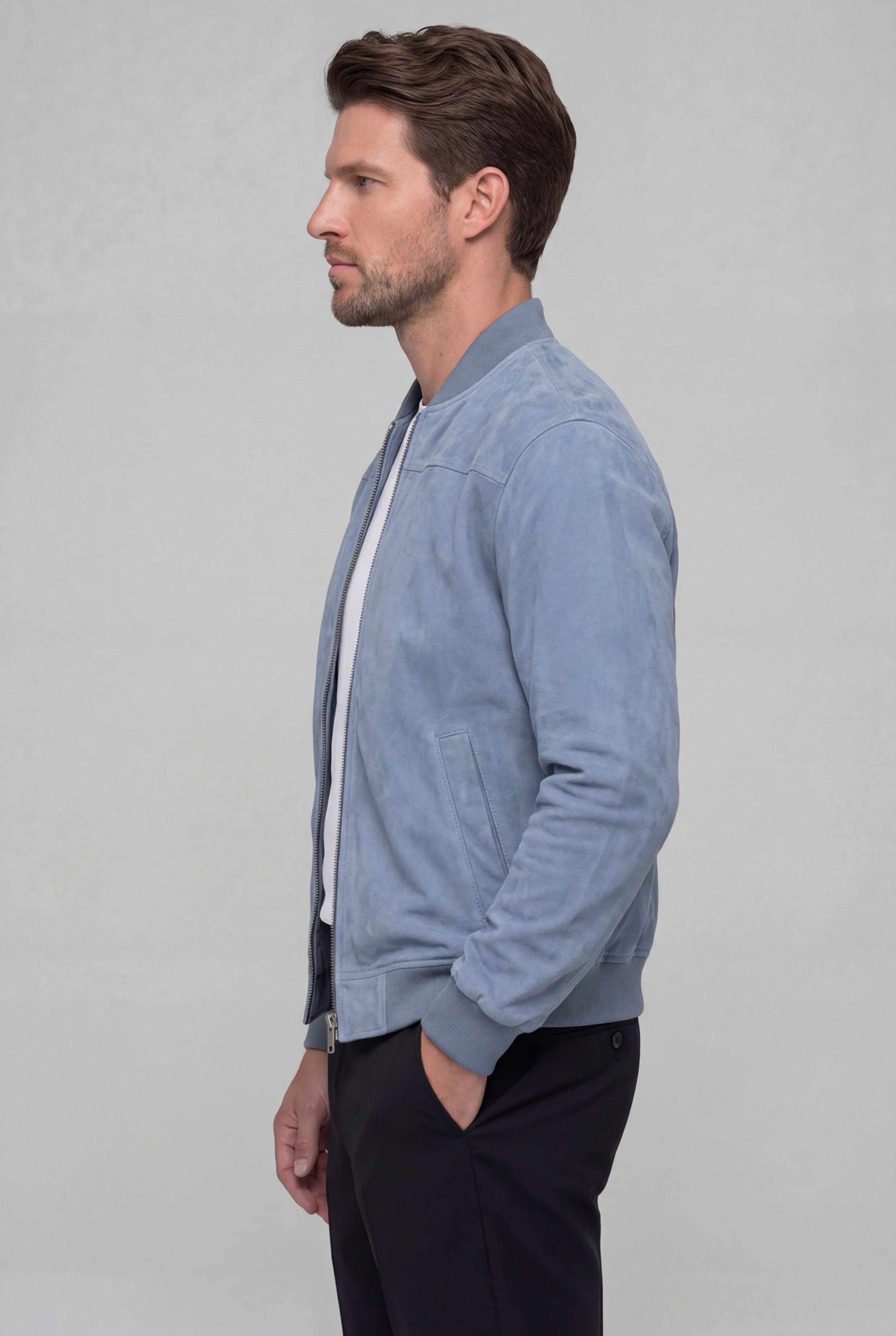ARVANE SUEDE BOMBER JACKET – BLUE