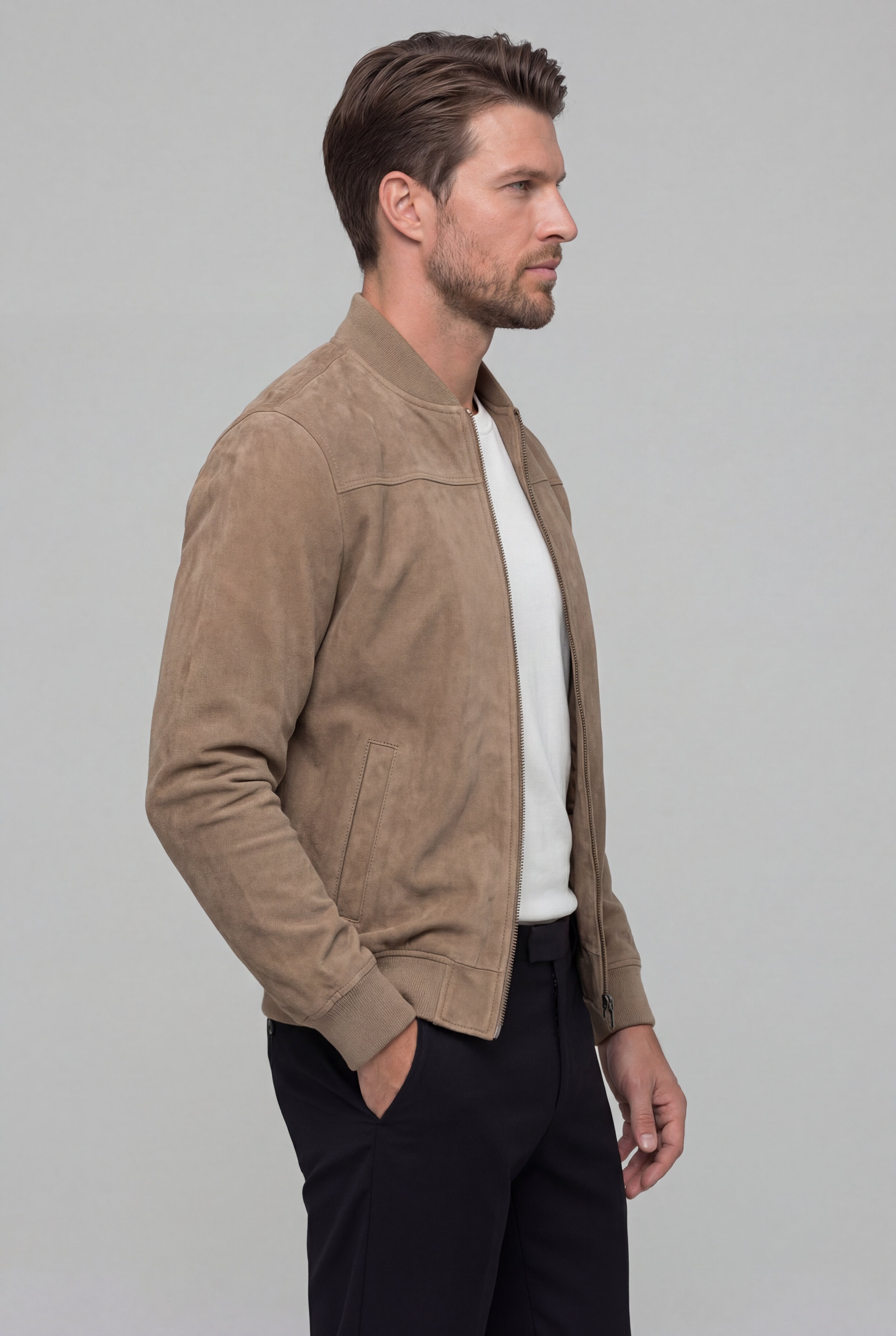 ARVANE SUEDE BOMBER JACKET – BROWN