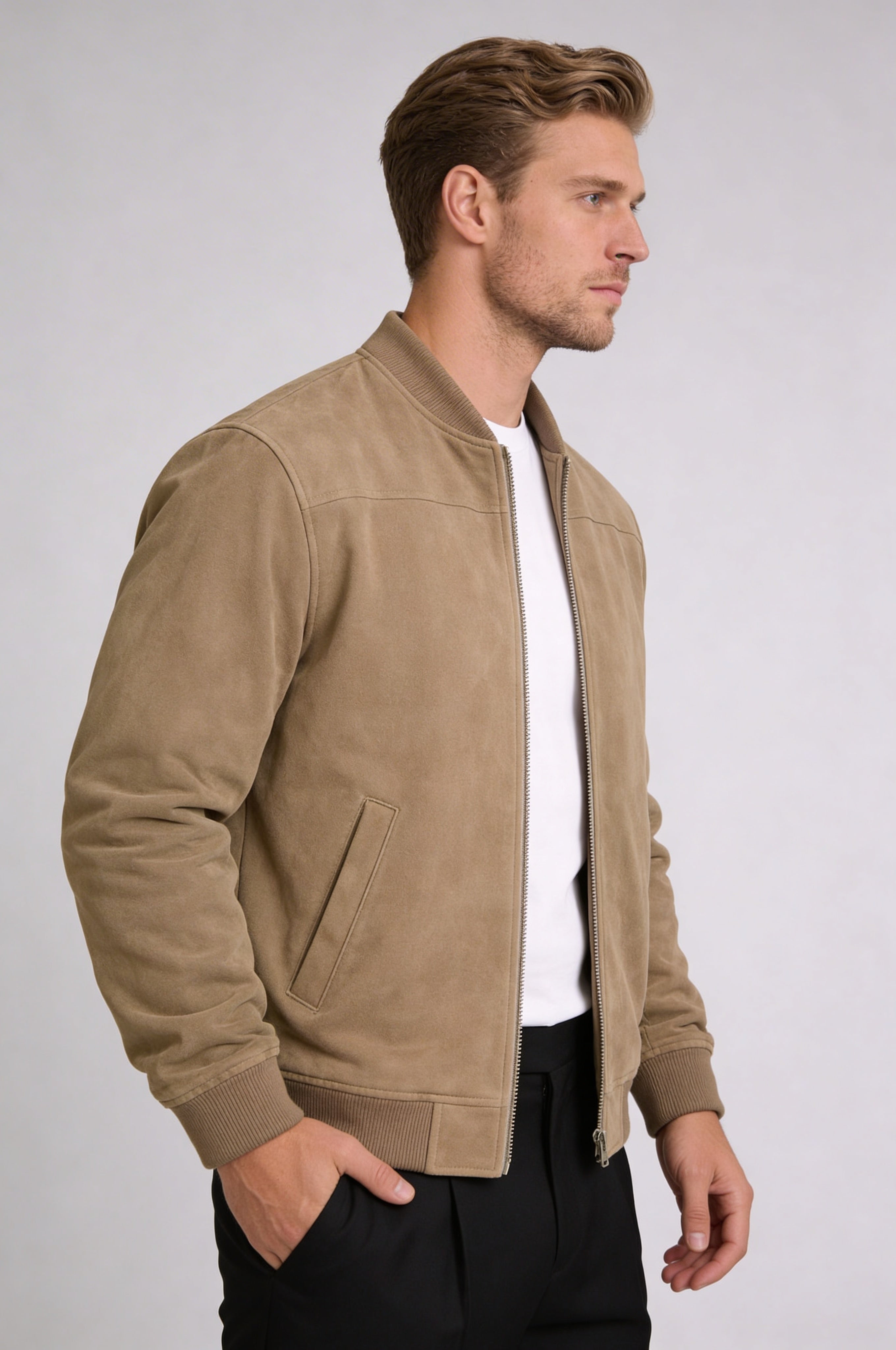 ARVANE SUEDE BOMBER JACKET – BROWN