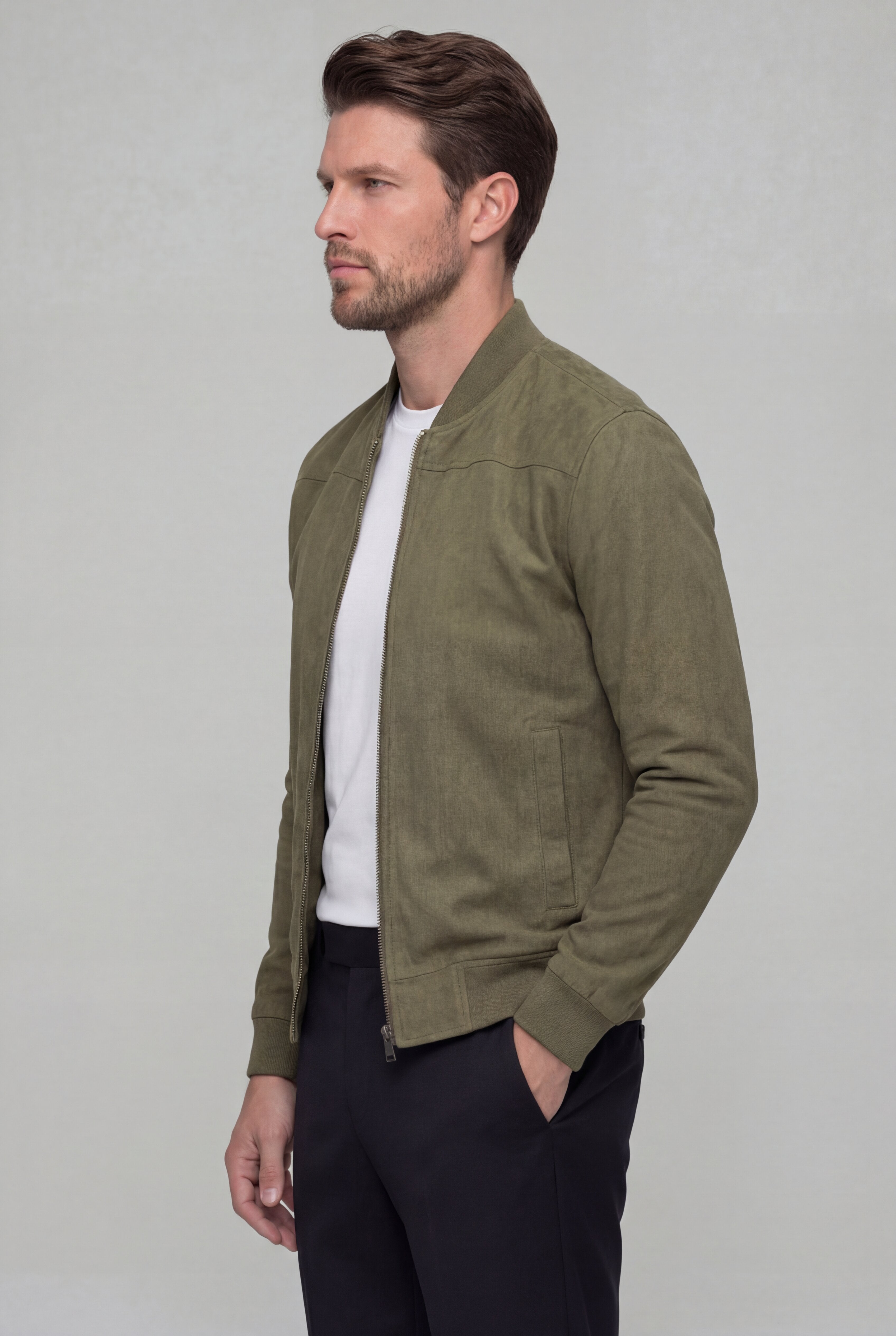 ARVANE SUEDE BOMBER JACKET – GREEN