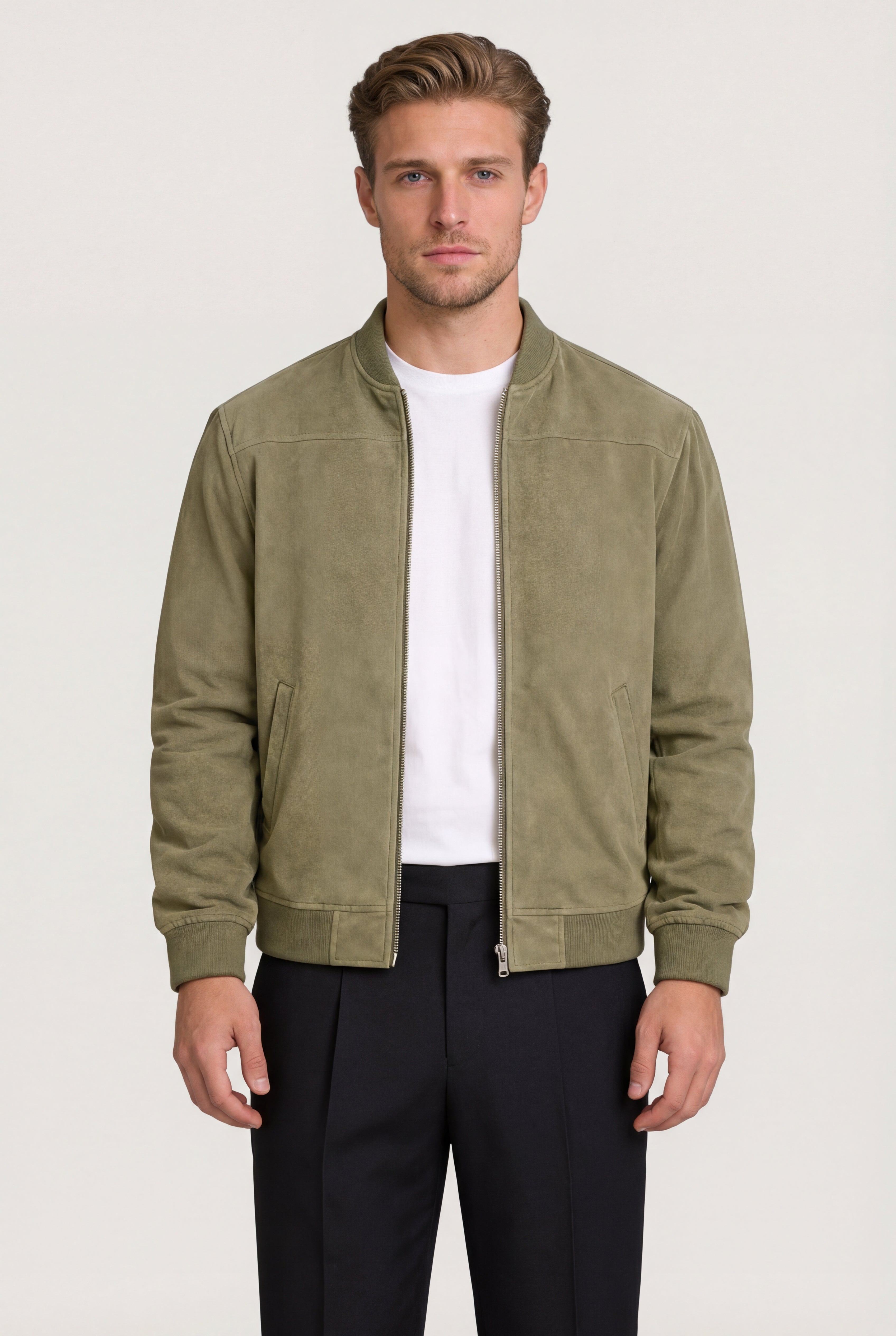 ARVANE SUEDE BOMBER JACKET – GREEN