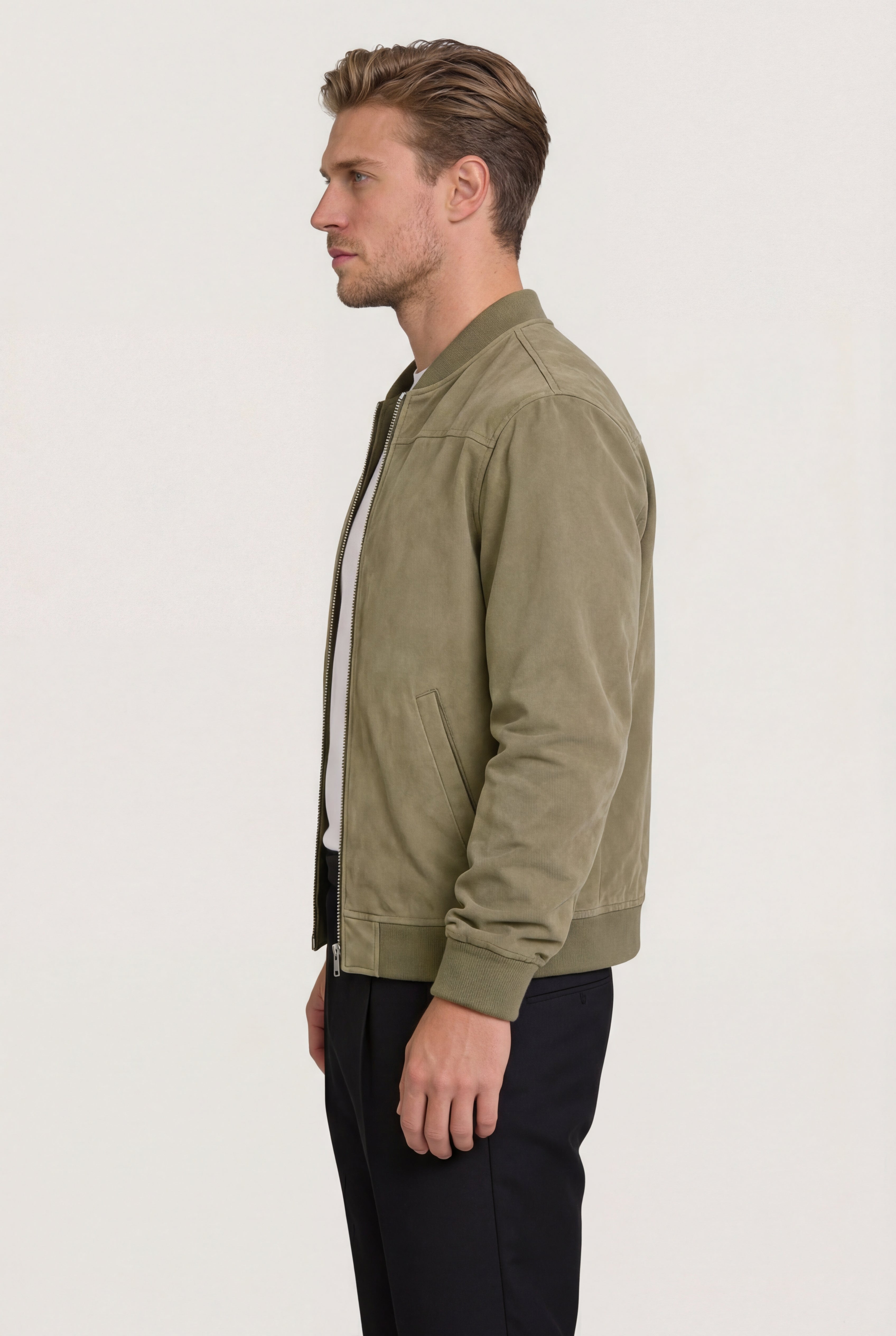 ARVANE SUEDE BOMBER JACKET – GREEN