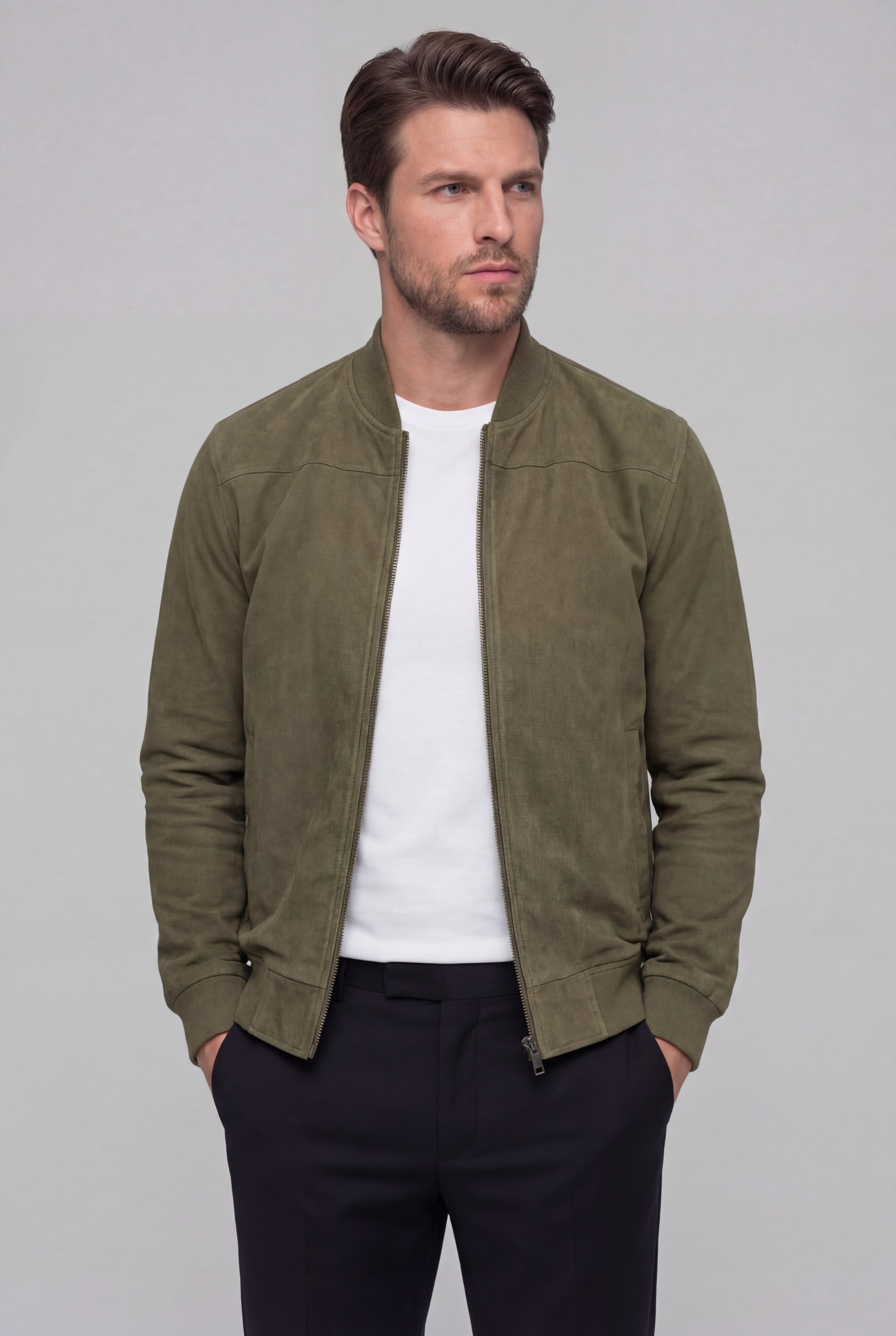 ARVANE SUEDE BOMBER JACKET – GREEN