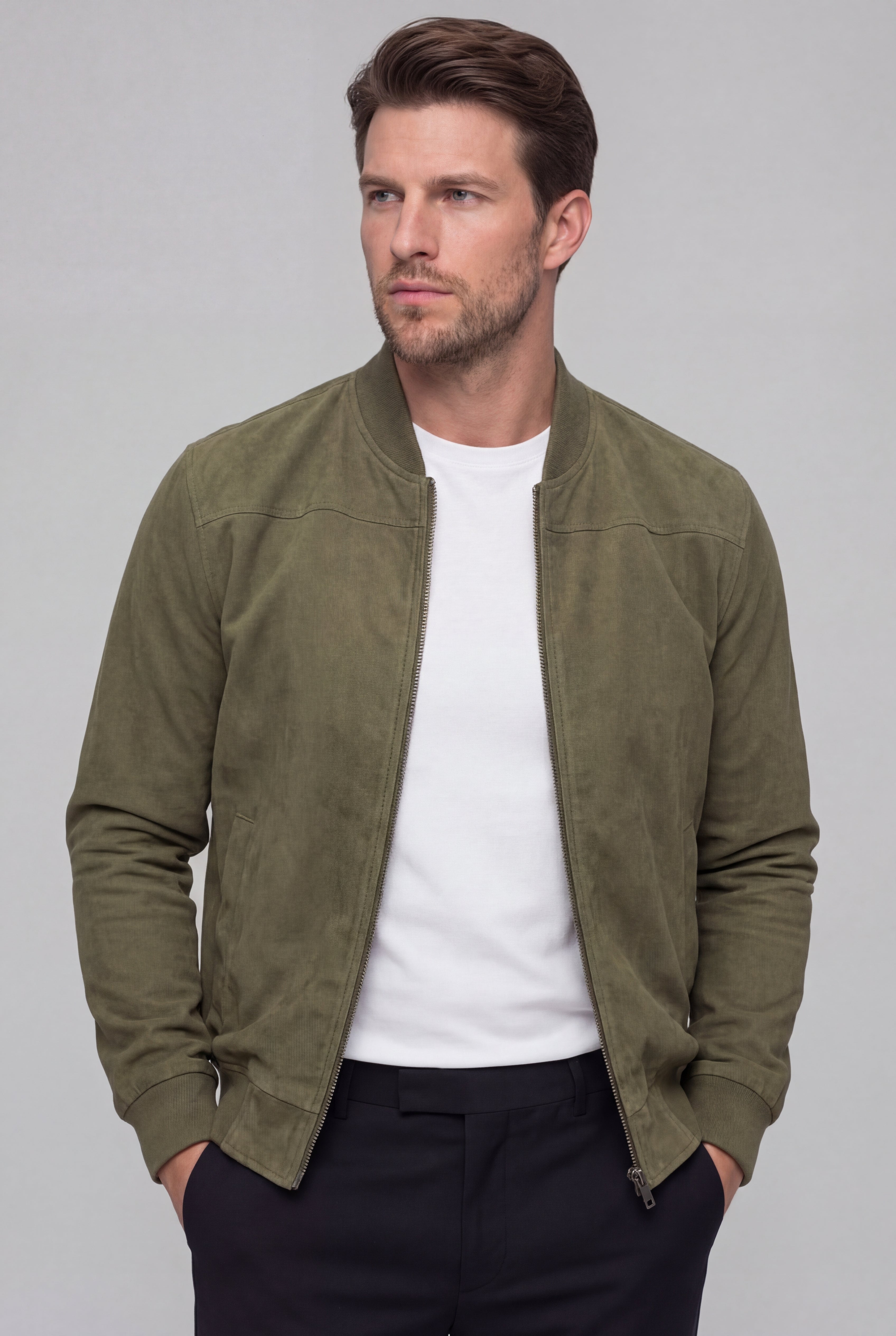 ARVANE SUEDE BOMBER JACKET – GREEN