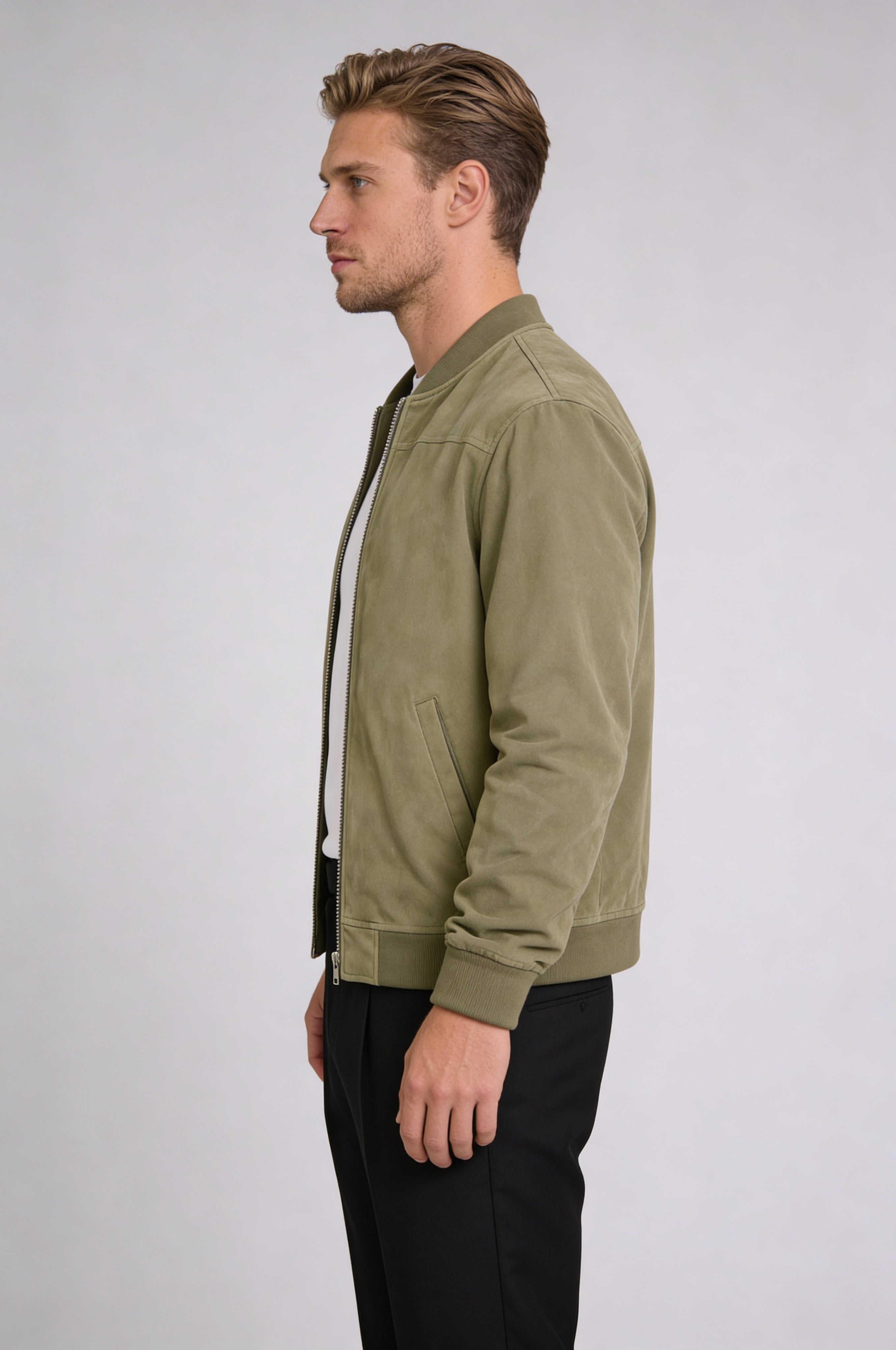 ARVANE SUEDE BOMBER JACKET – GREEN