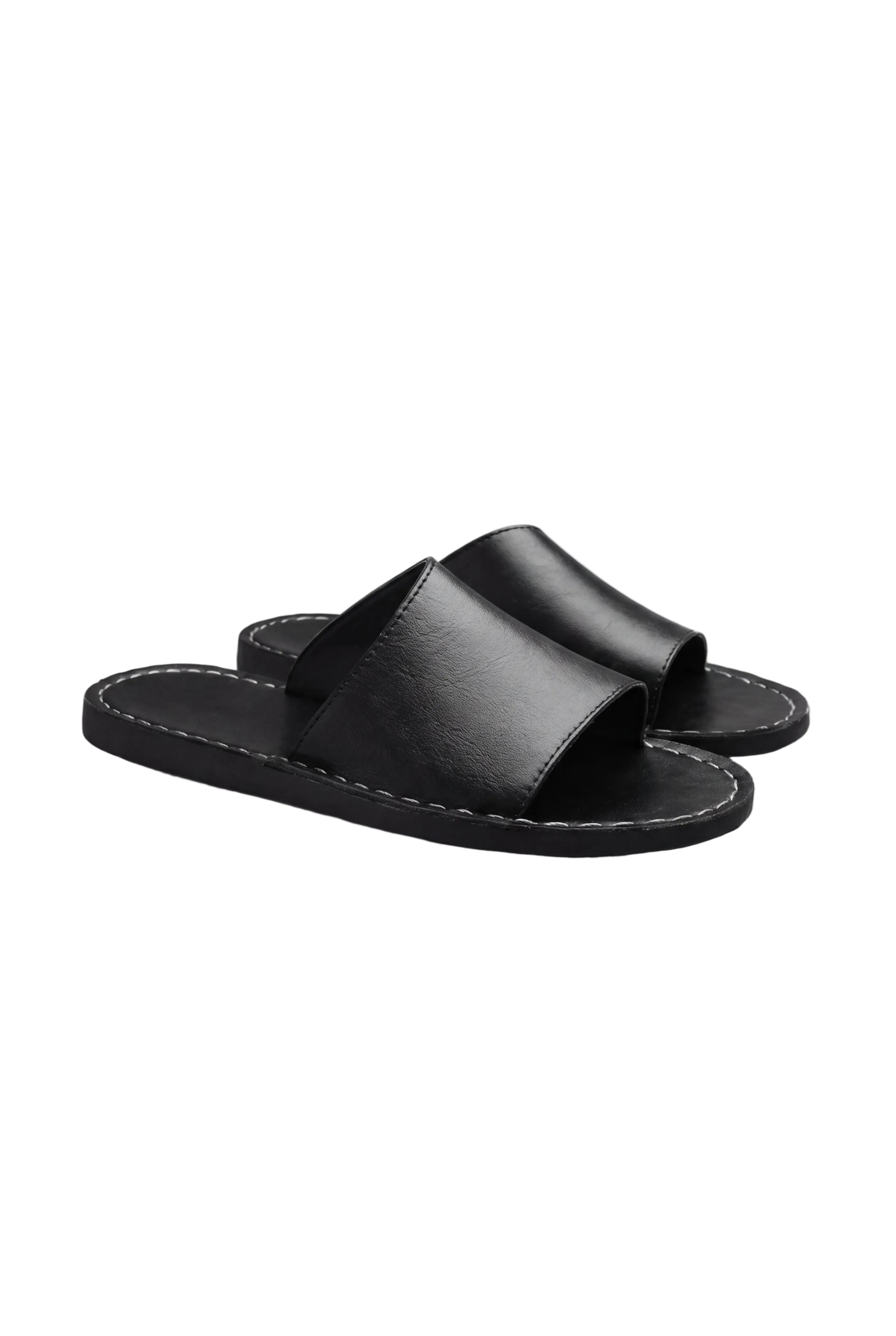 ARVELO LEATHER SLIDE SANDALS – BLACK