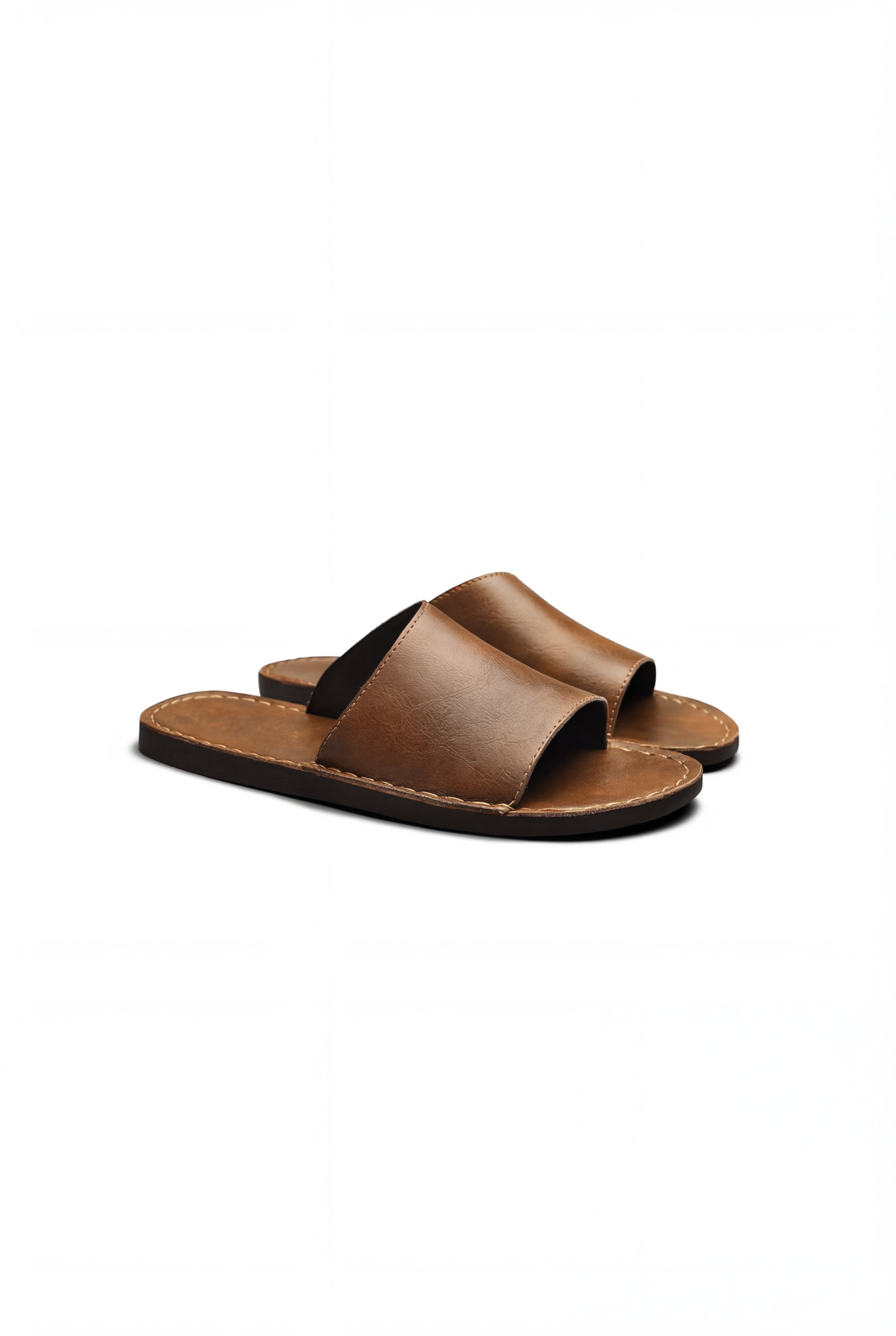 ARVELO LEATHER SLIDE SANDALS – BROWN