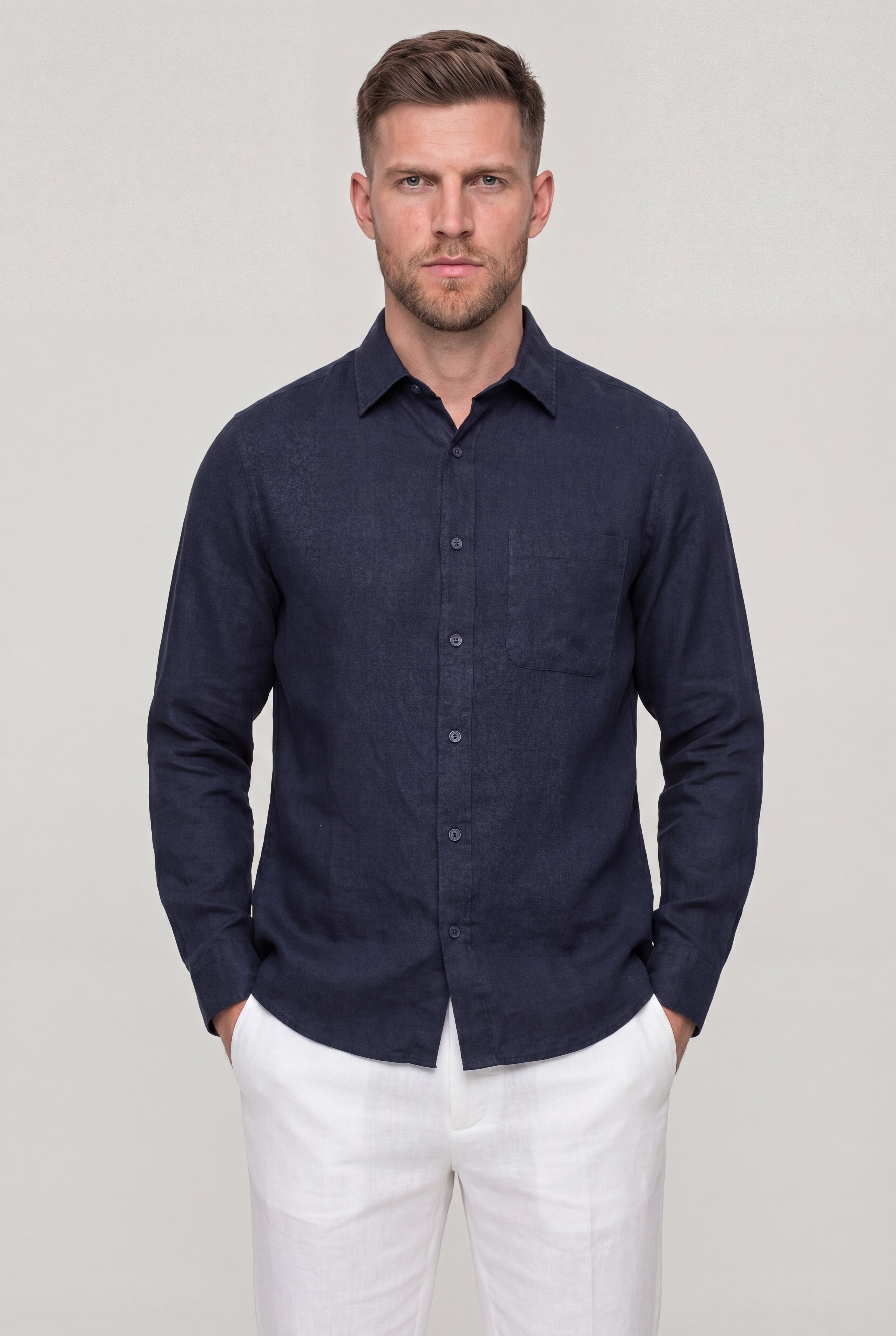 AUREVAN LYOCELL LINEN SHIRT – BLUE LONG