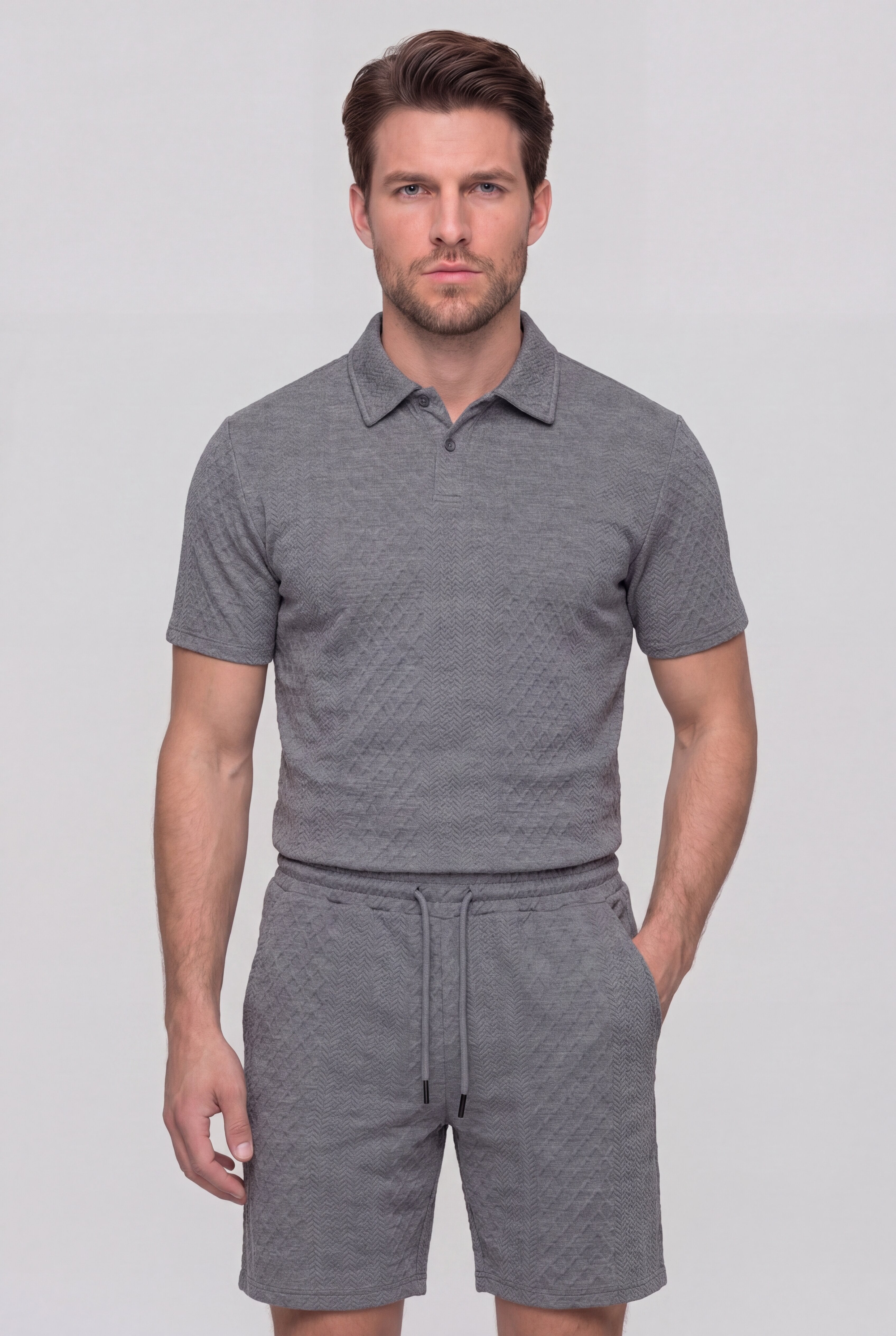 AUREVON JACQUARD POLO SET – GRAY