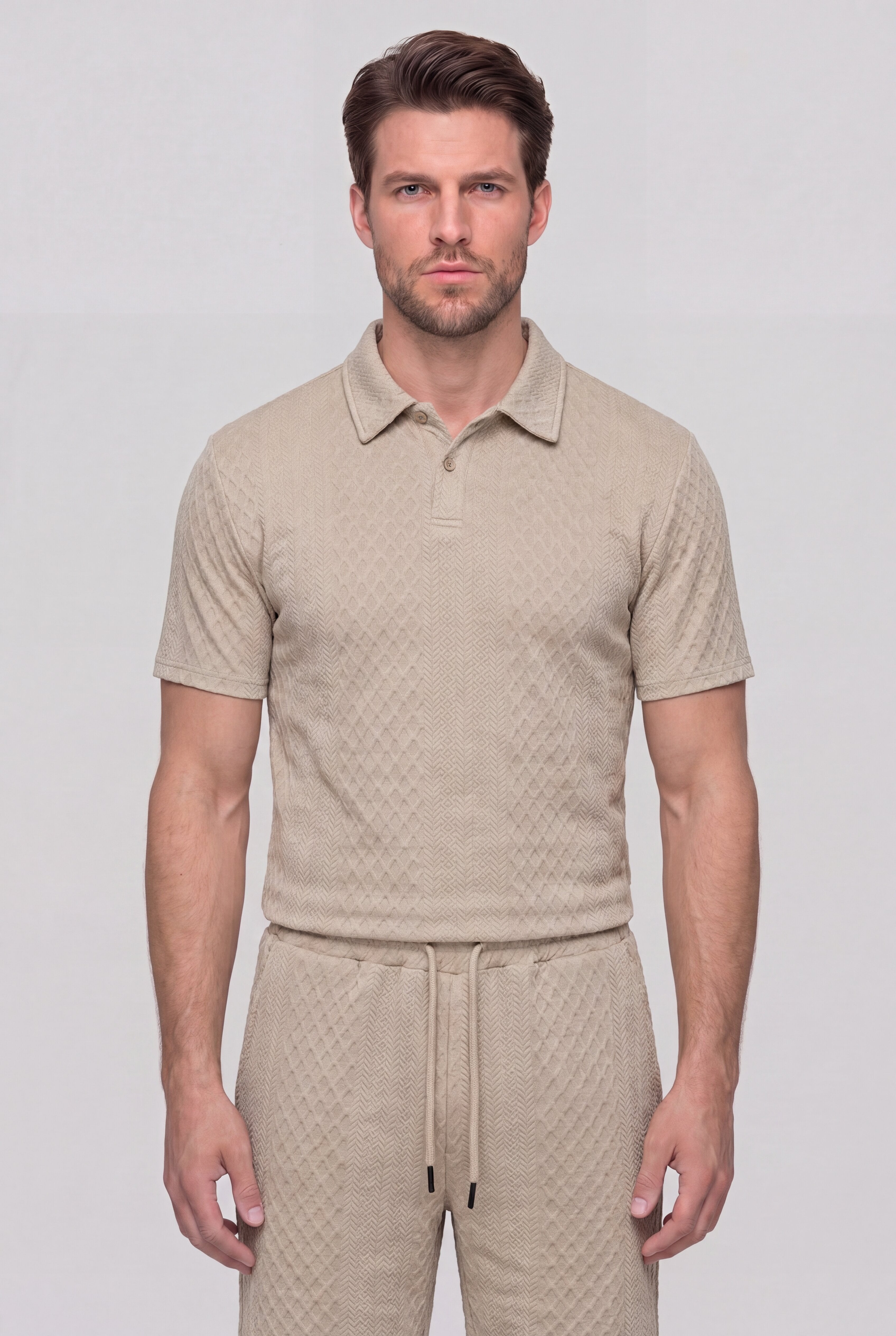 AUREVON JACQUARD POLO SET – KHAKI