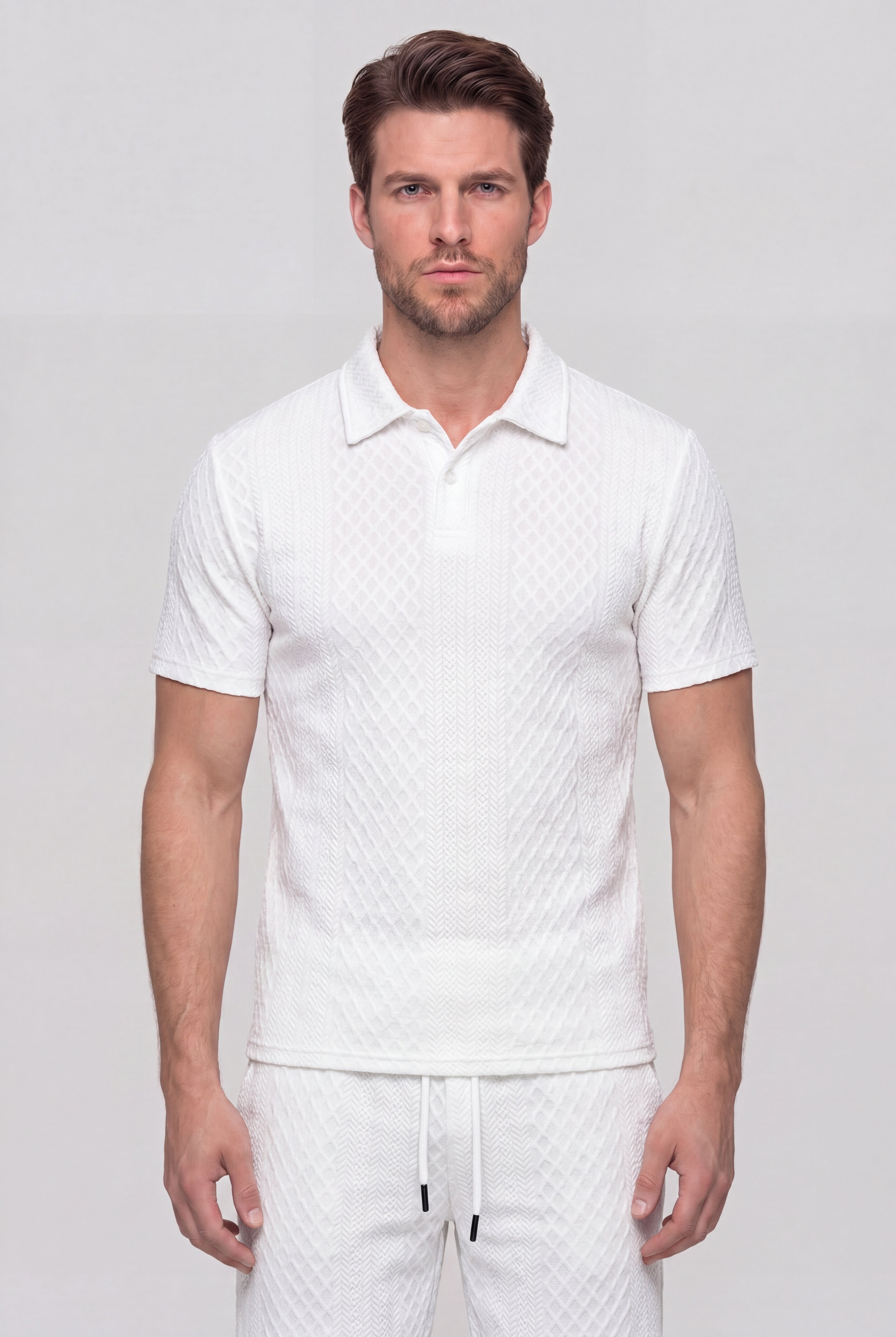 AUREVON JACQUARD POLO SET – WHITE
