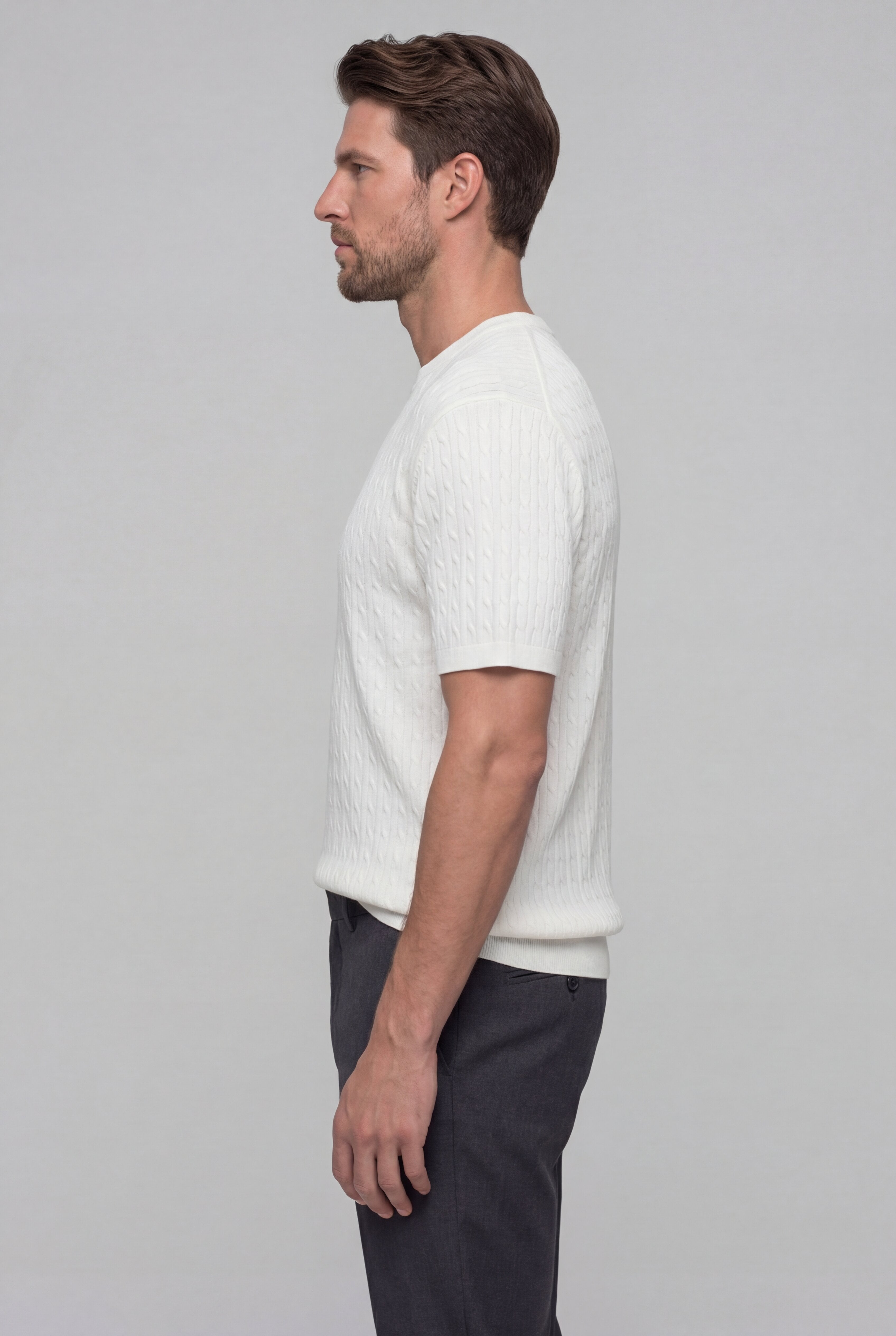 AUSREN TEXTURED KNIT T-SHIRT – WHITE