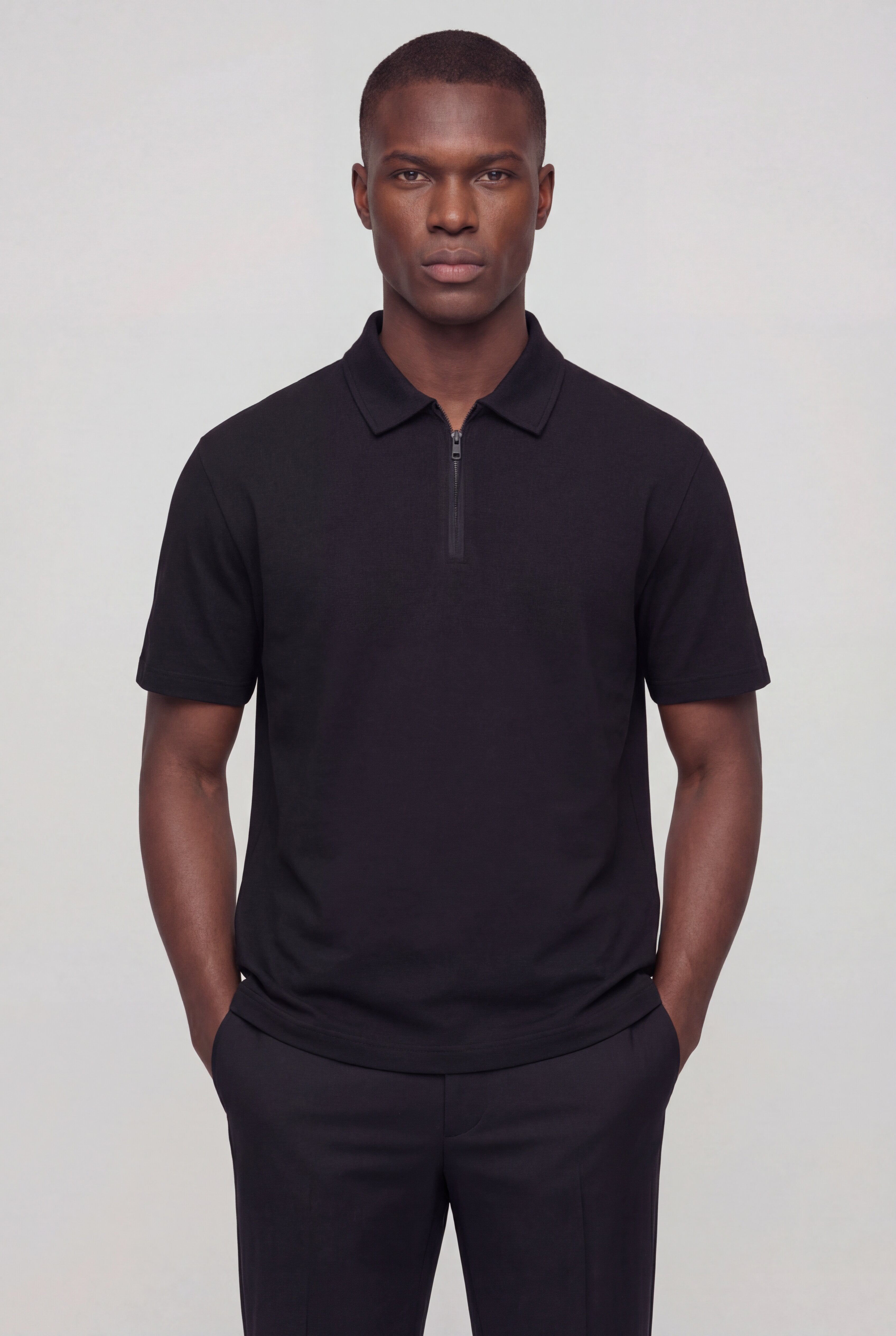 AZERON ZIP POLO T-SHIRT – BLACK