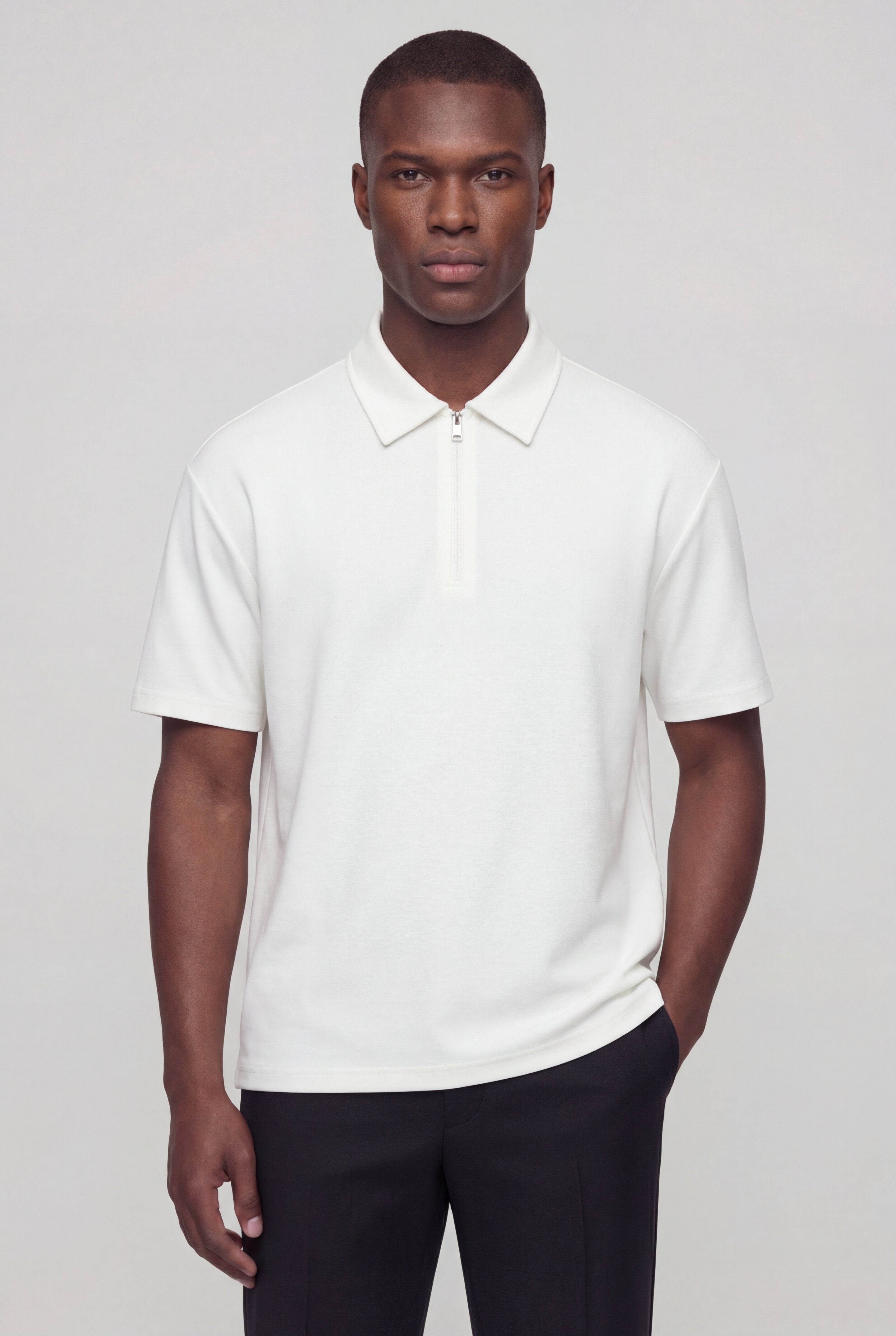 AZERON ZIP POLO T-SHIRT – WHITE