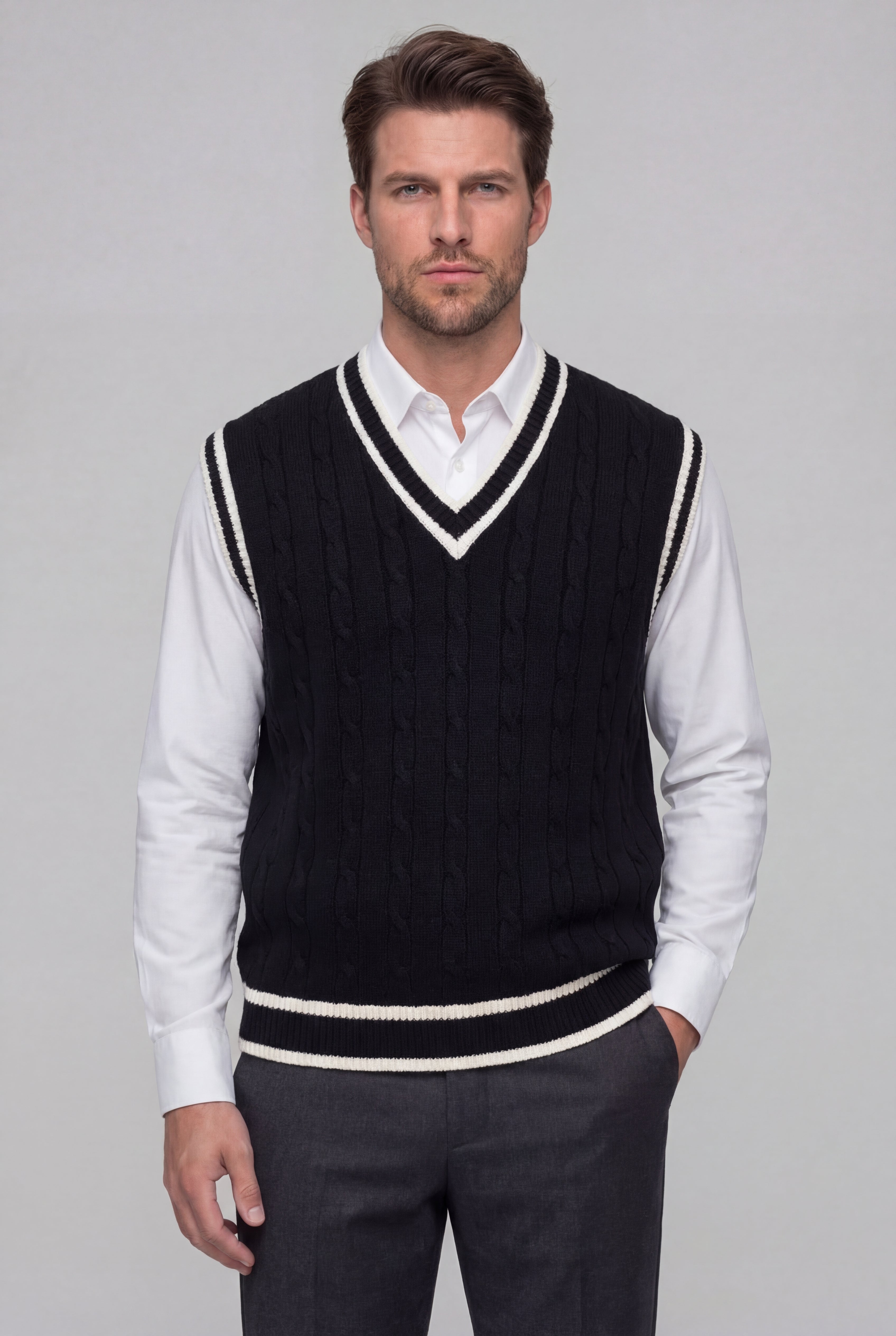 BALIN KNIT V-NECK VEST - BLACK