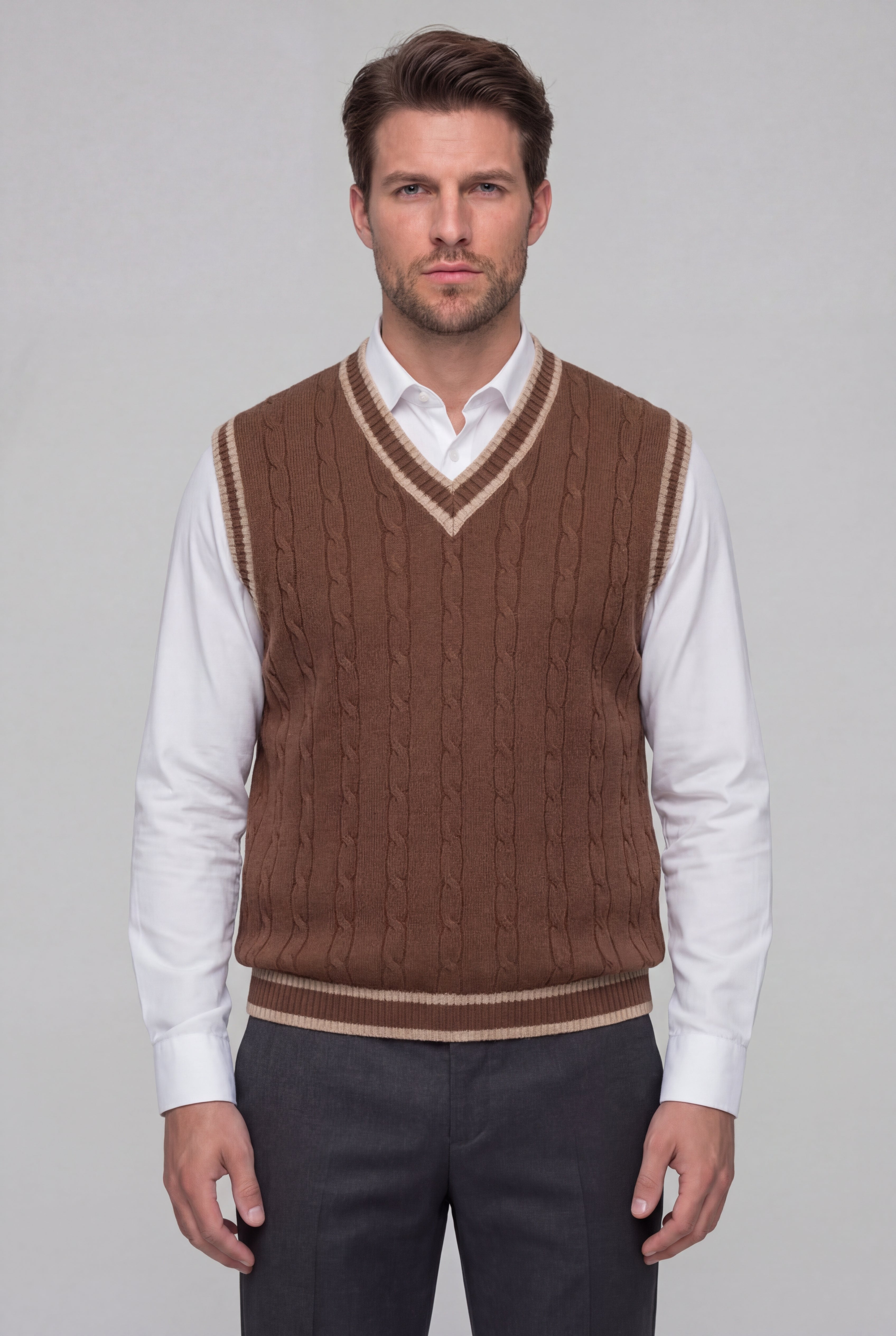 BALIN KNIT V-NECK VEST - BROWN