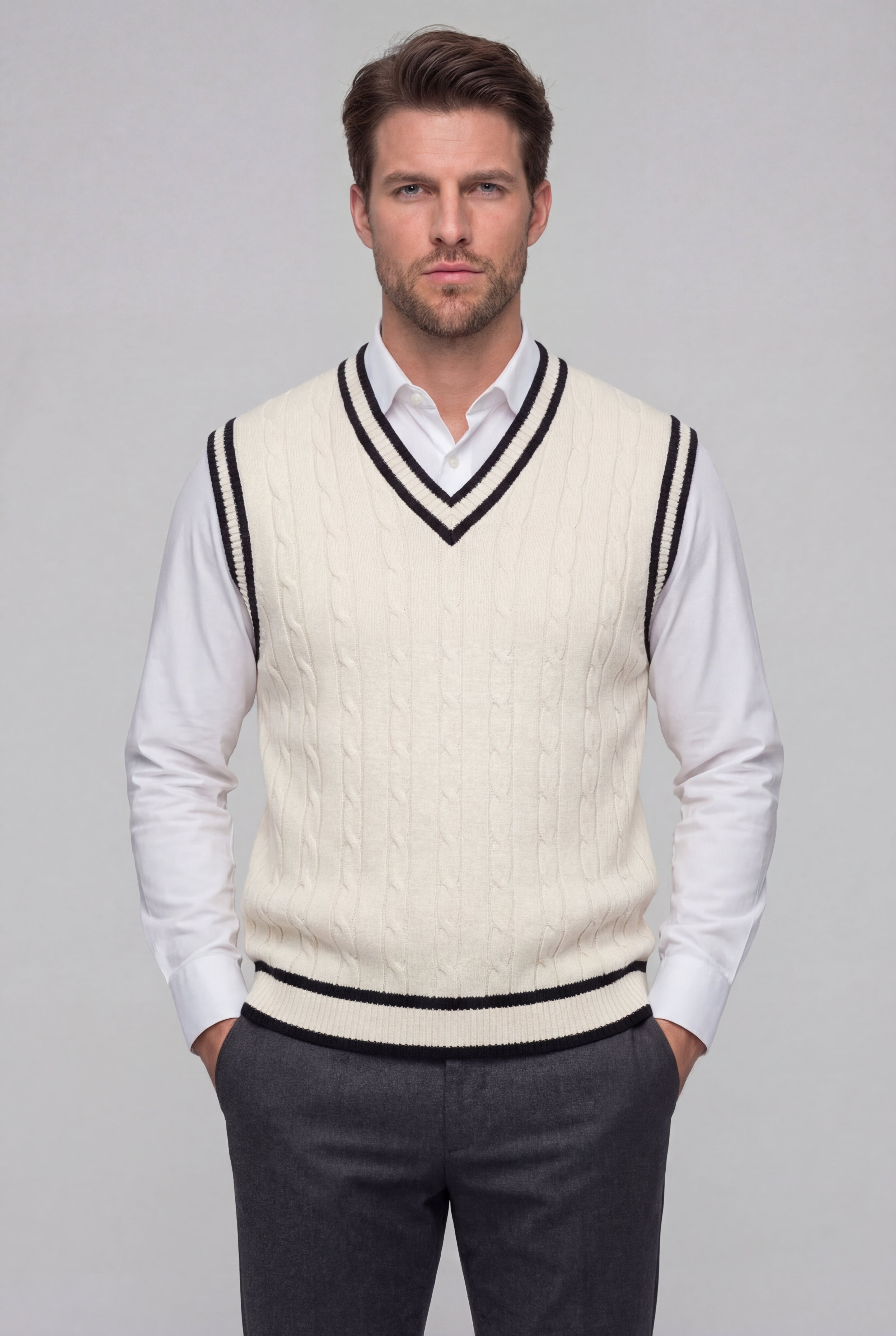 BALIN KNIT V-NECK VEST - WHITE