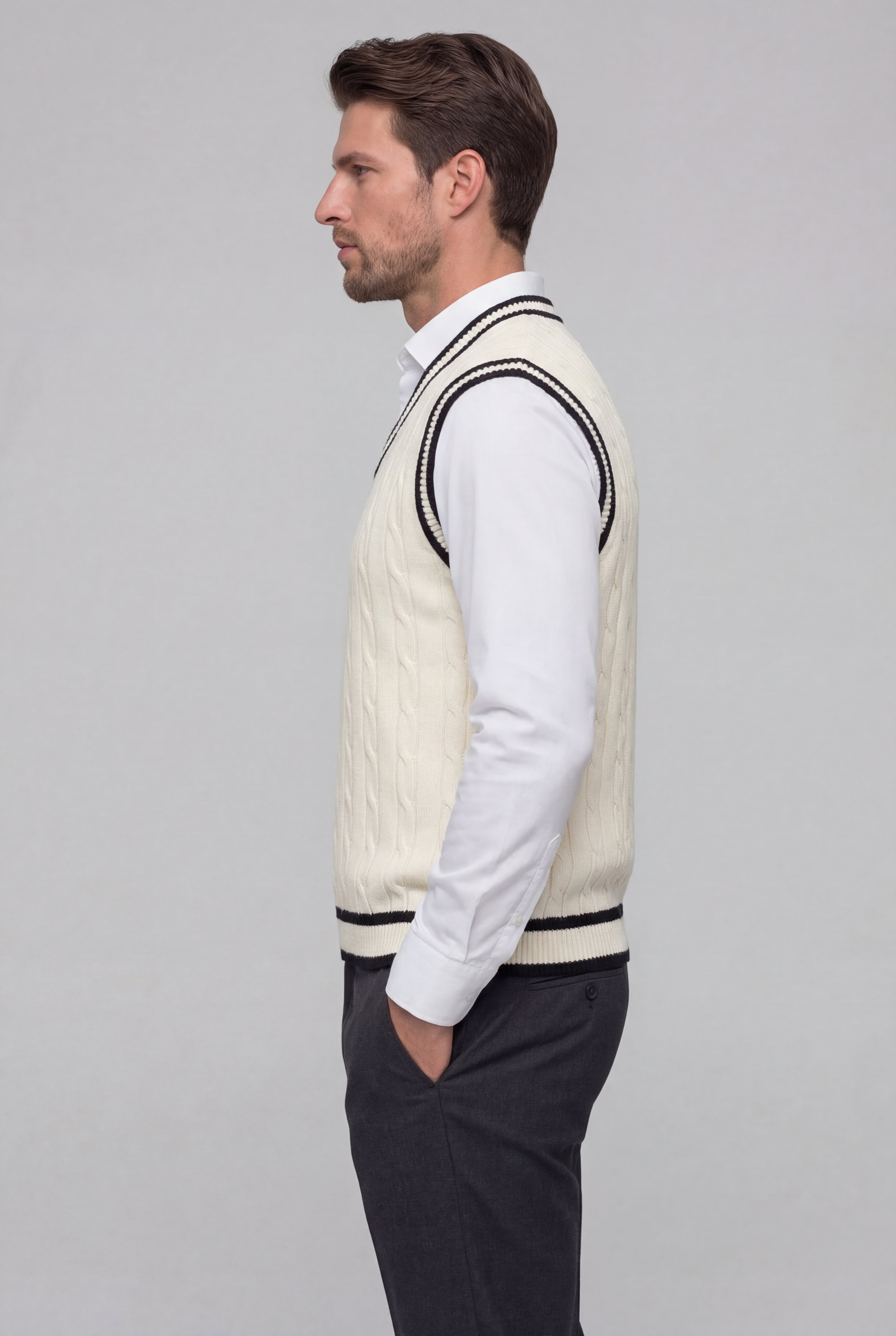 BALIN KNIT V-NECK VEST - WHITE