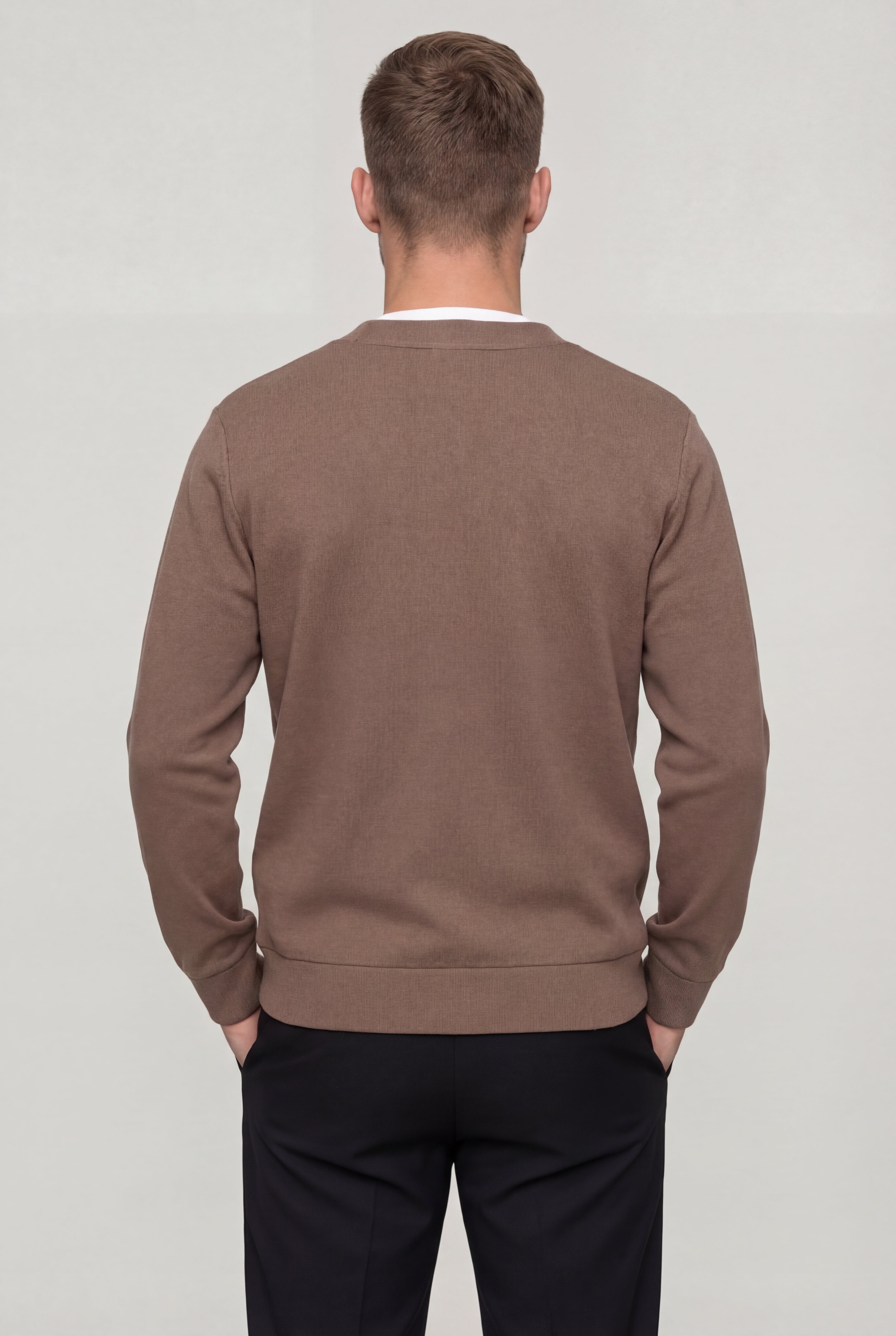 BREVAN V-NECK KNIT CARDIGAN – COFFEE