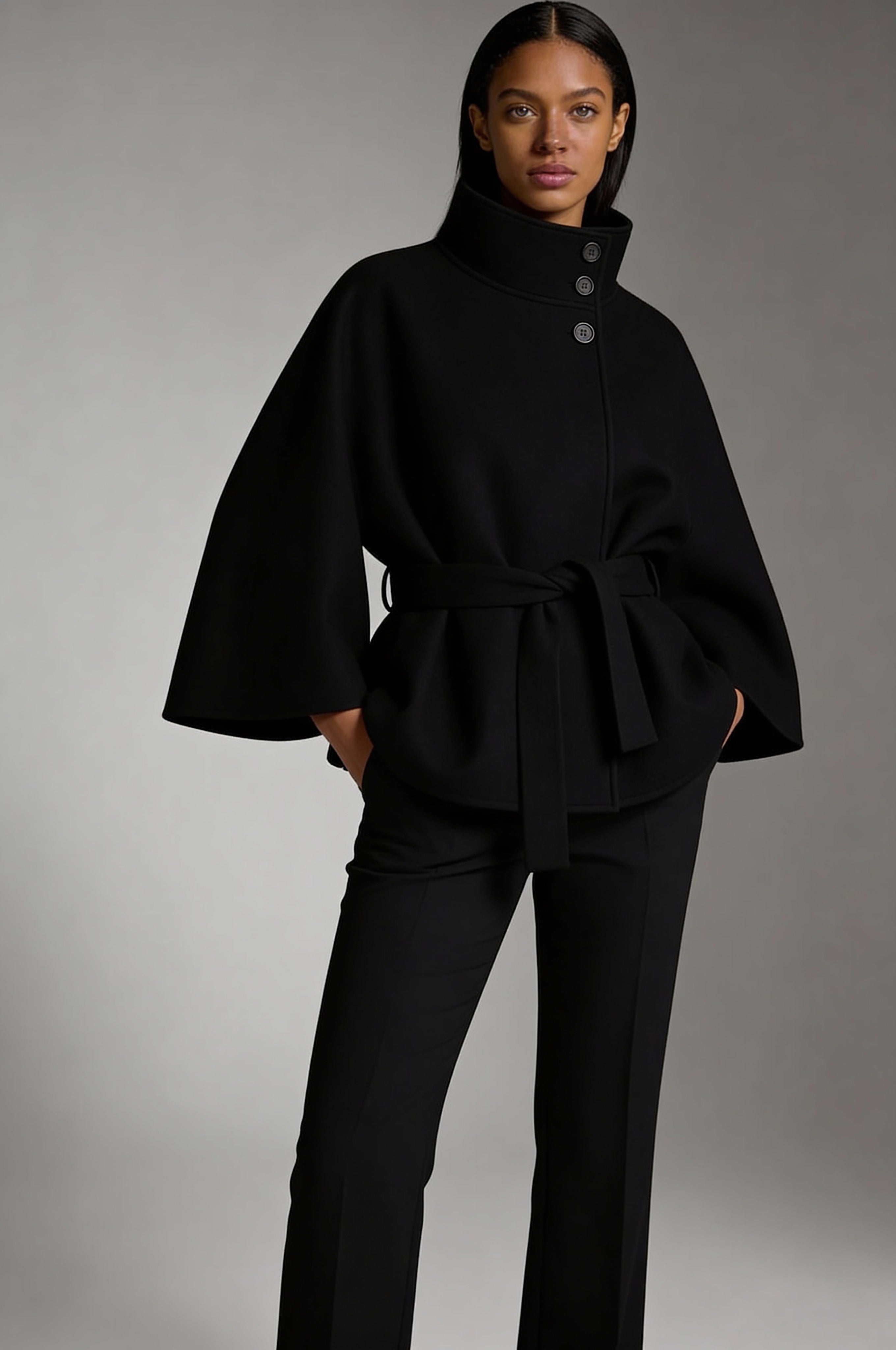 Bramwell High Neck Coat – Black