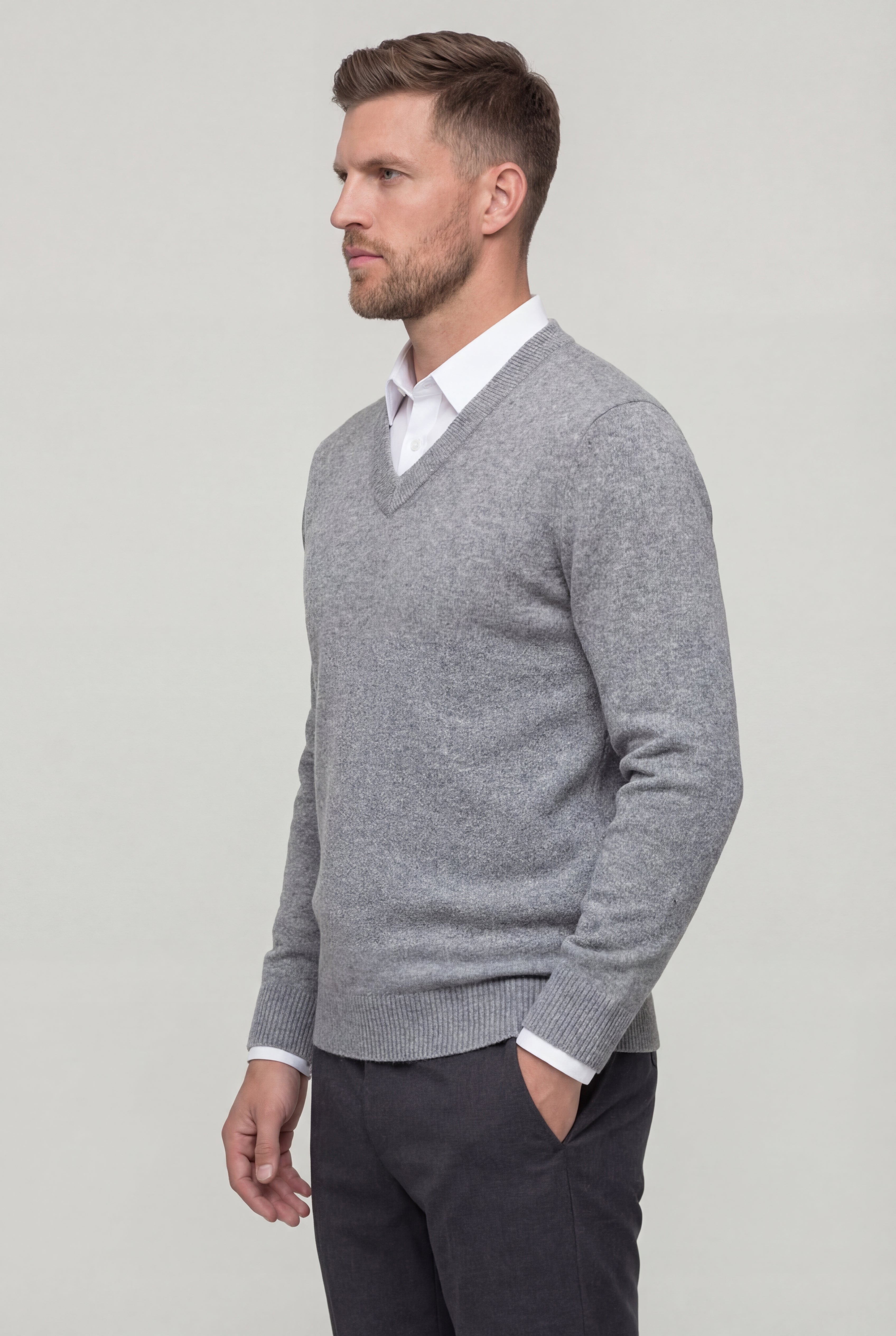 CALDREN WOOL V-NECK SWEATER – GRAY