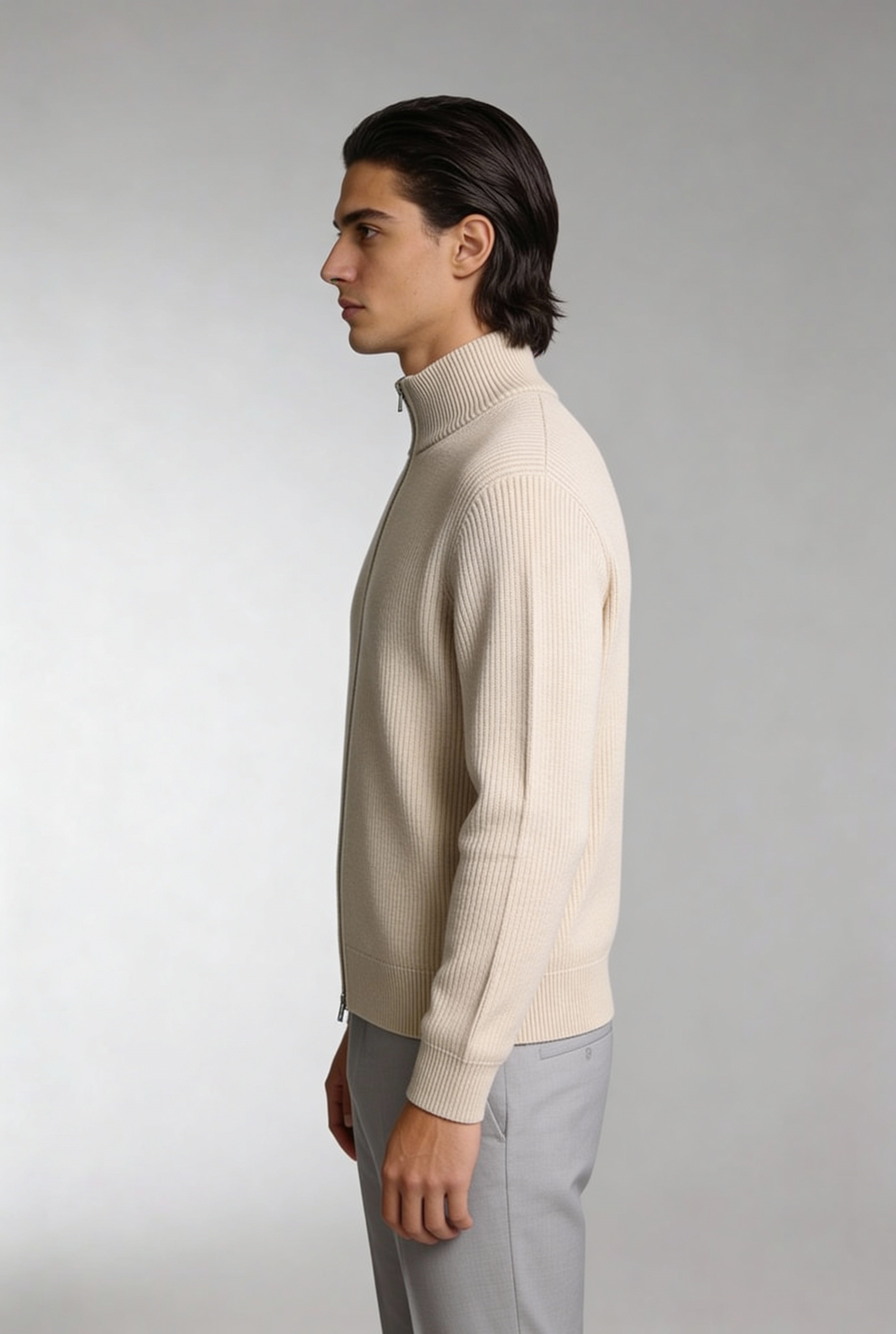 CALVION FULL-ZIP SWEATER – BEIGE