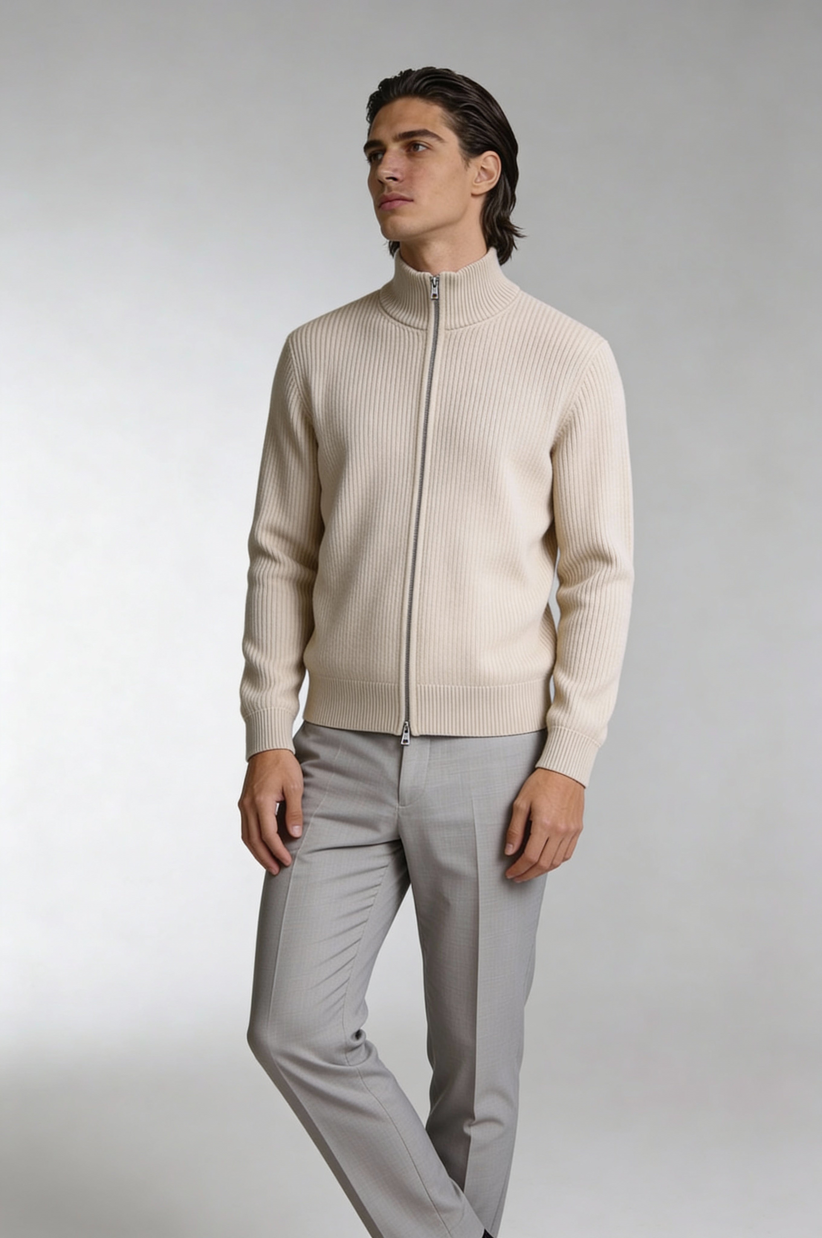 CALVION FULL-ZIP SWEATER – BEIGE
