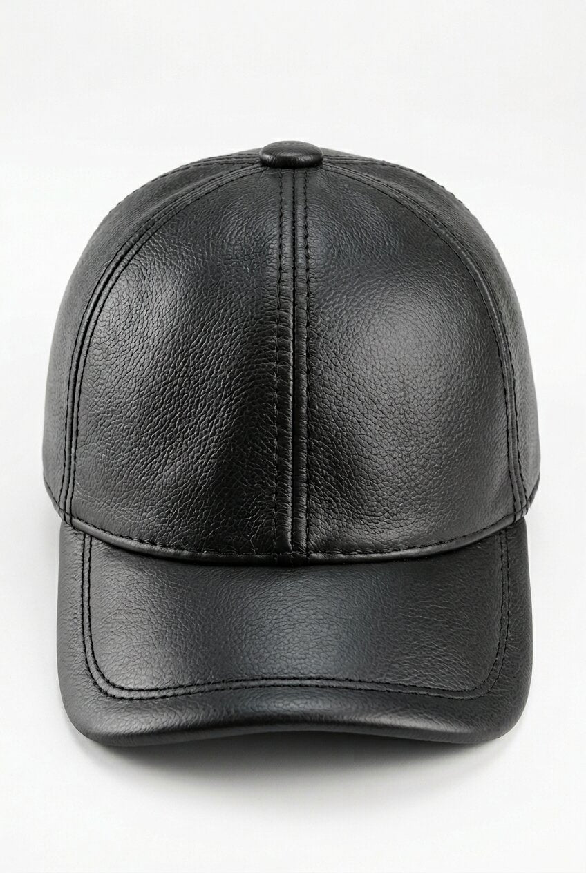 Men's Genuine Leather Baseball Cap Black – Cowhide Dome Crown