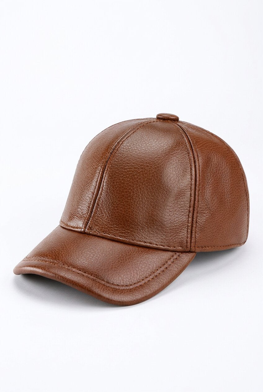 Men's Genuine Leather Baseball Cap Yellow Brown – Cowhide Dome