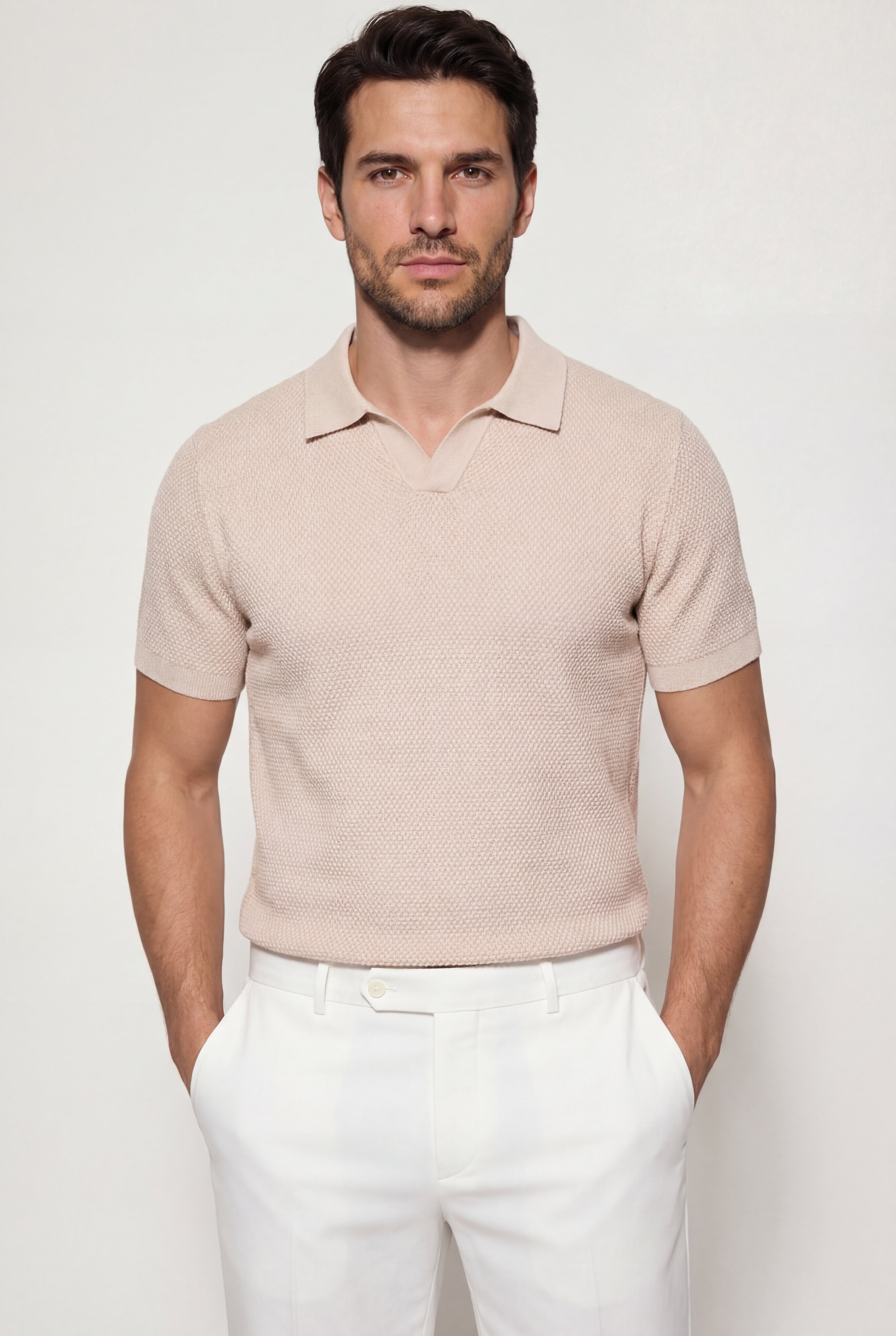 ELMORIN KNIT POLO SHIRT – BEIGE