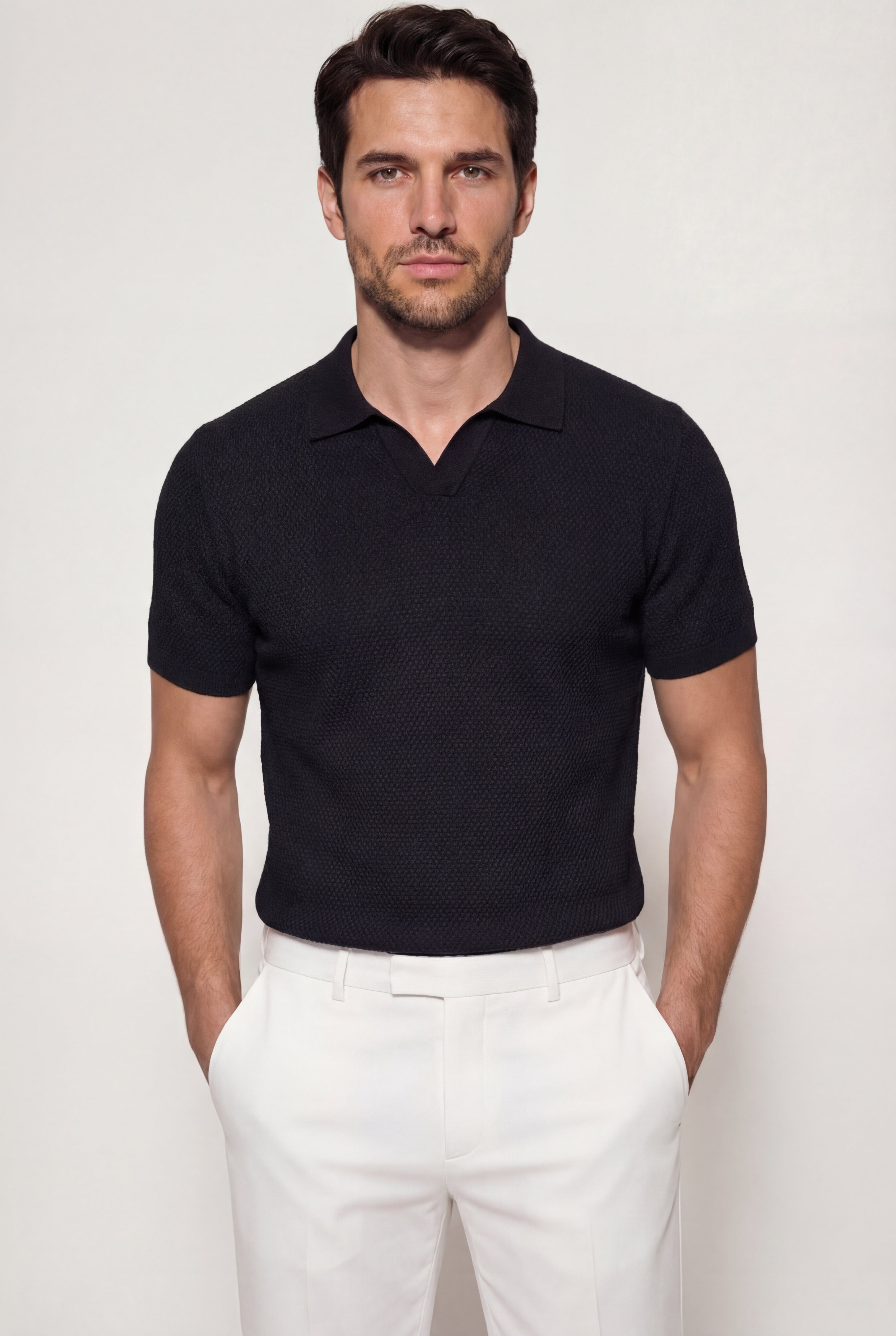 ELMORIN KNIT POLO SHIRT – BLACK