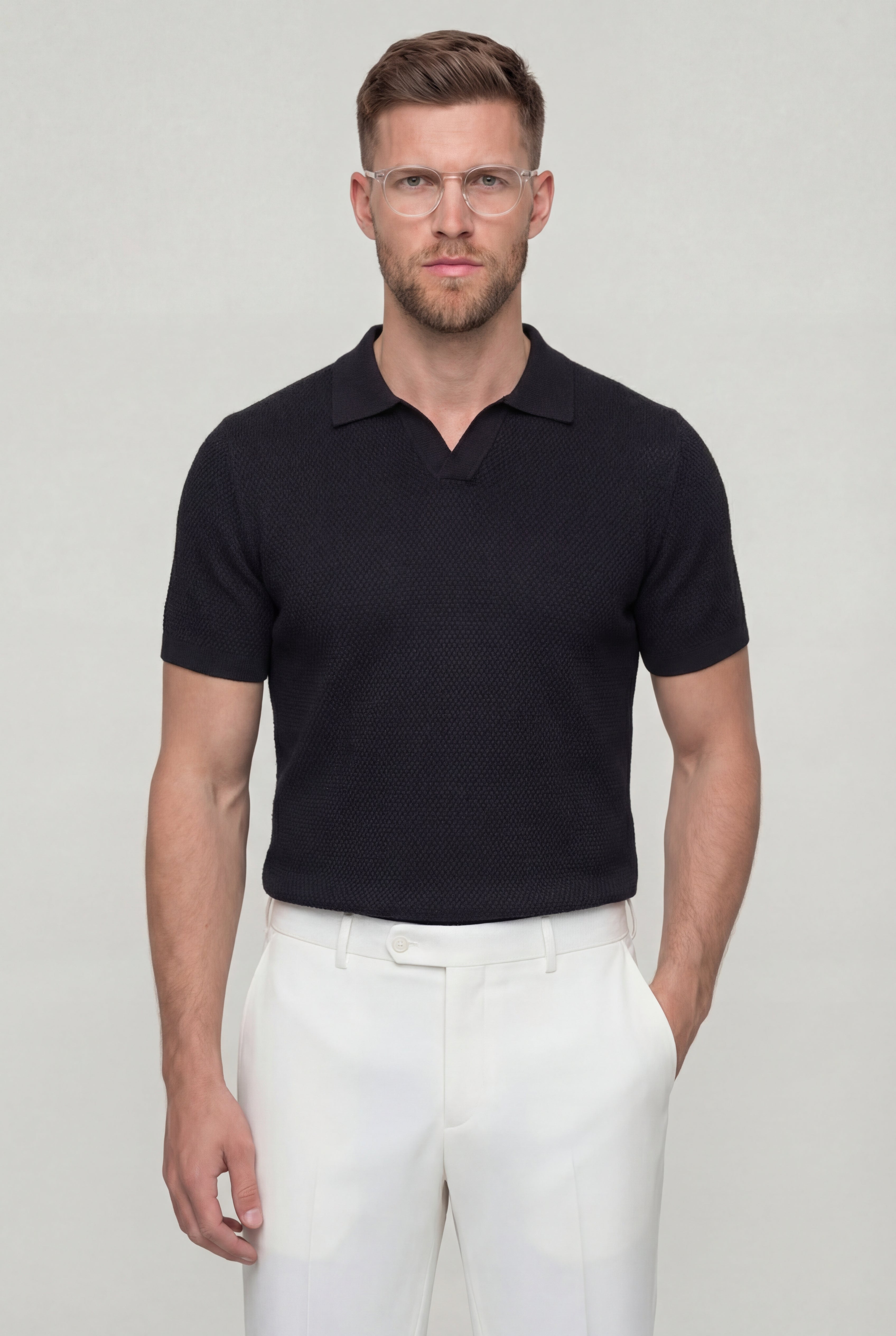 ELMORIN KNIT POLO SHIRT – BLACK