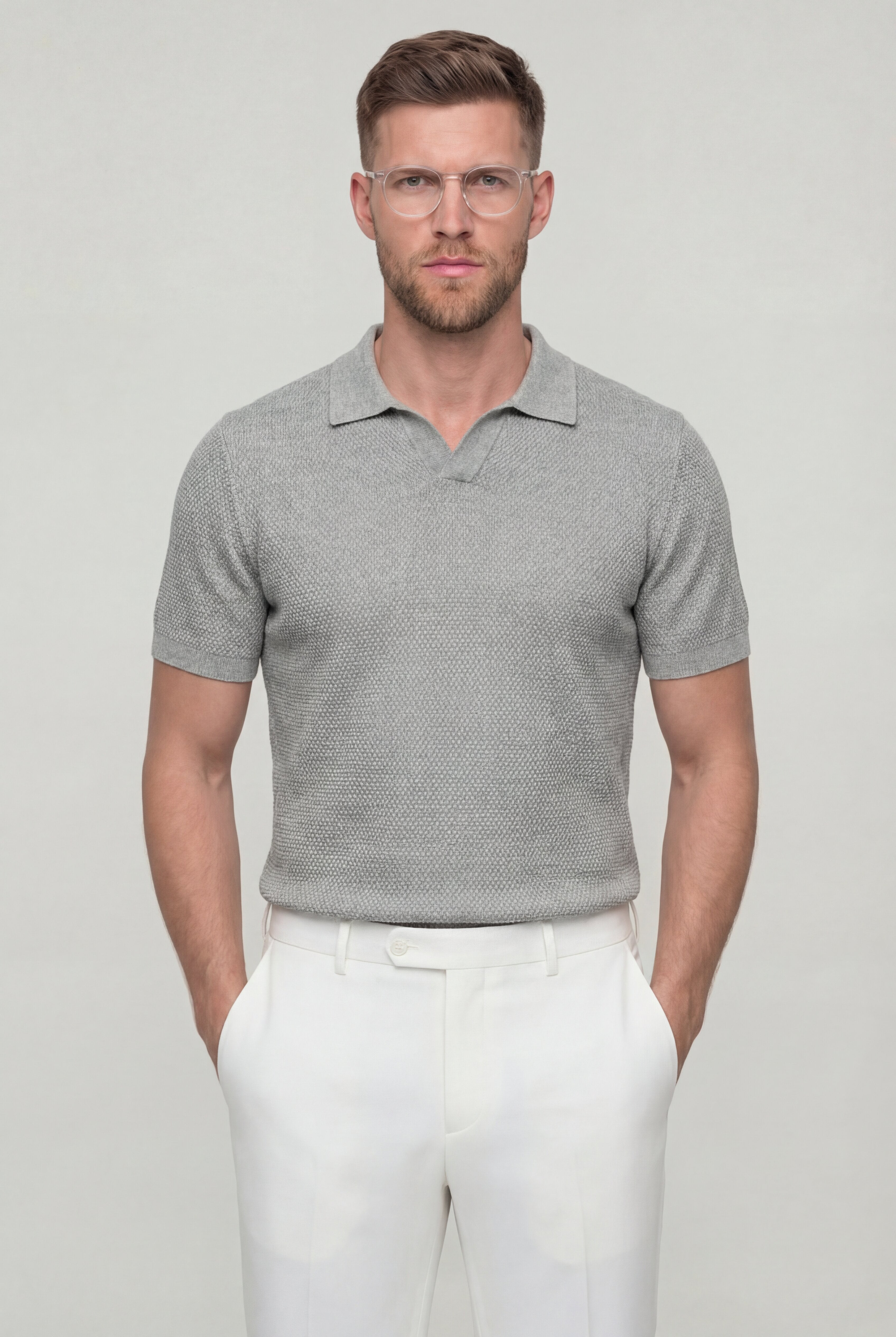 ELMORIN KNIT POLO SHIRT – GRAY
