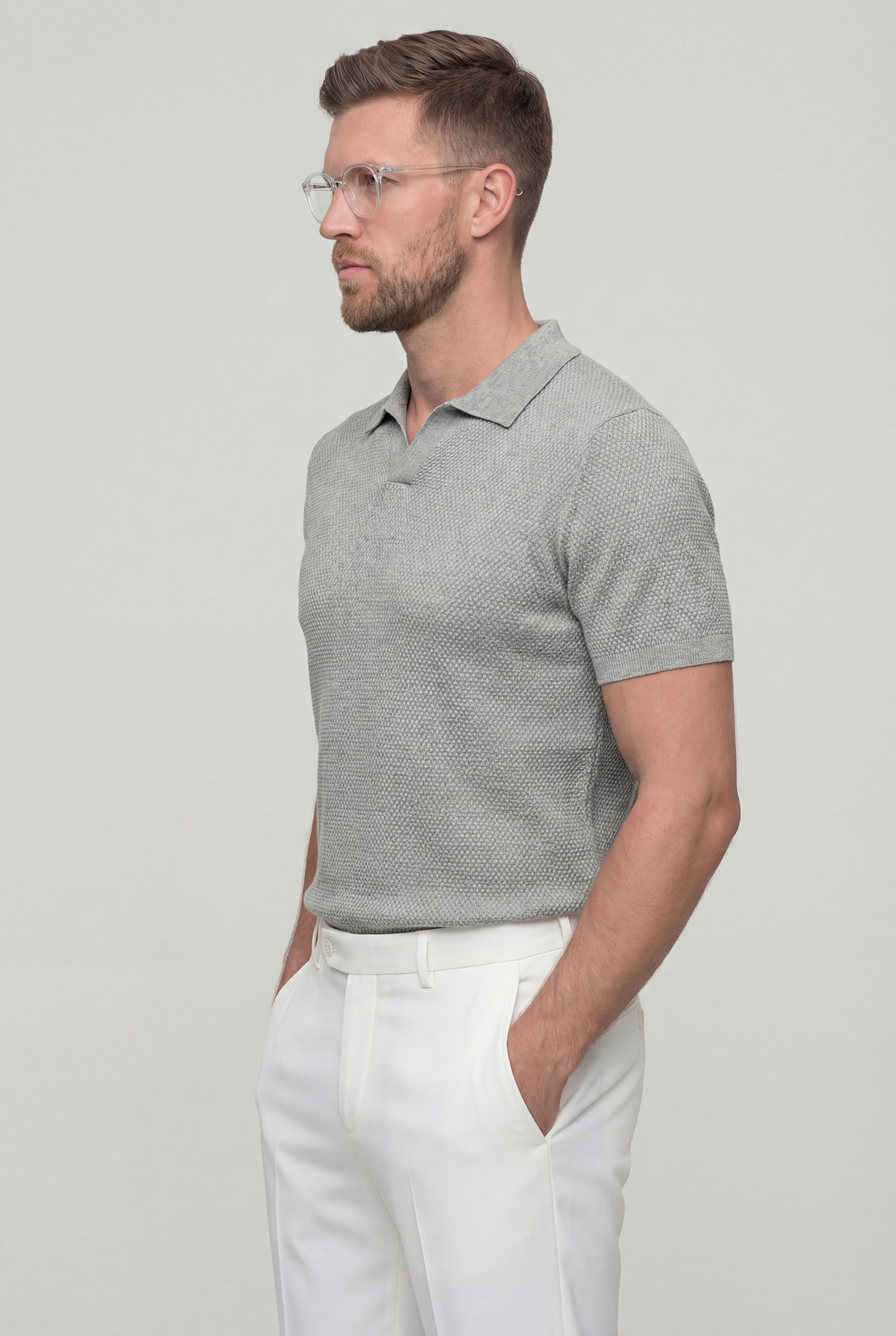 ELMORIN KNIT POLO SHIRT – GRAY