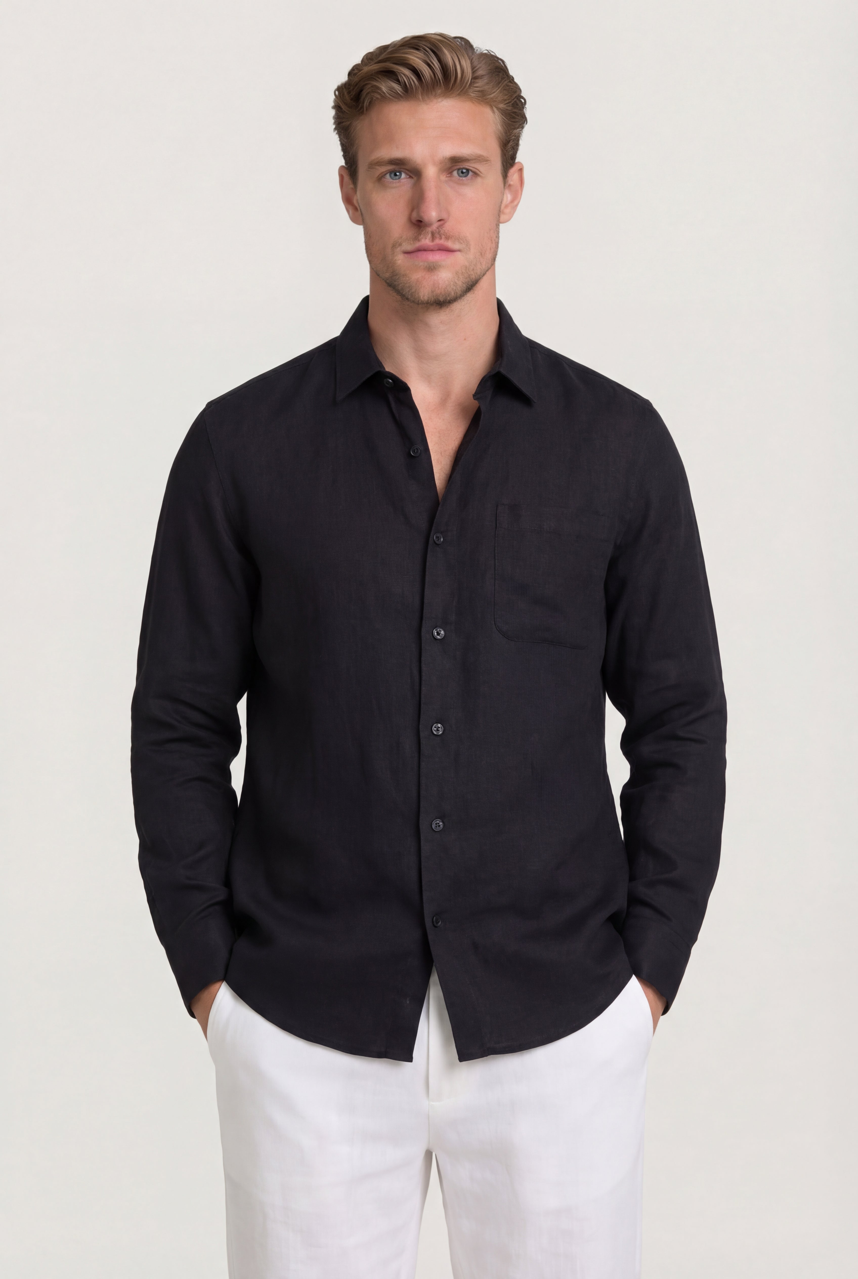 ELVANOR LINEN SHIRT – BLACK