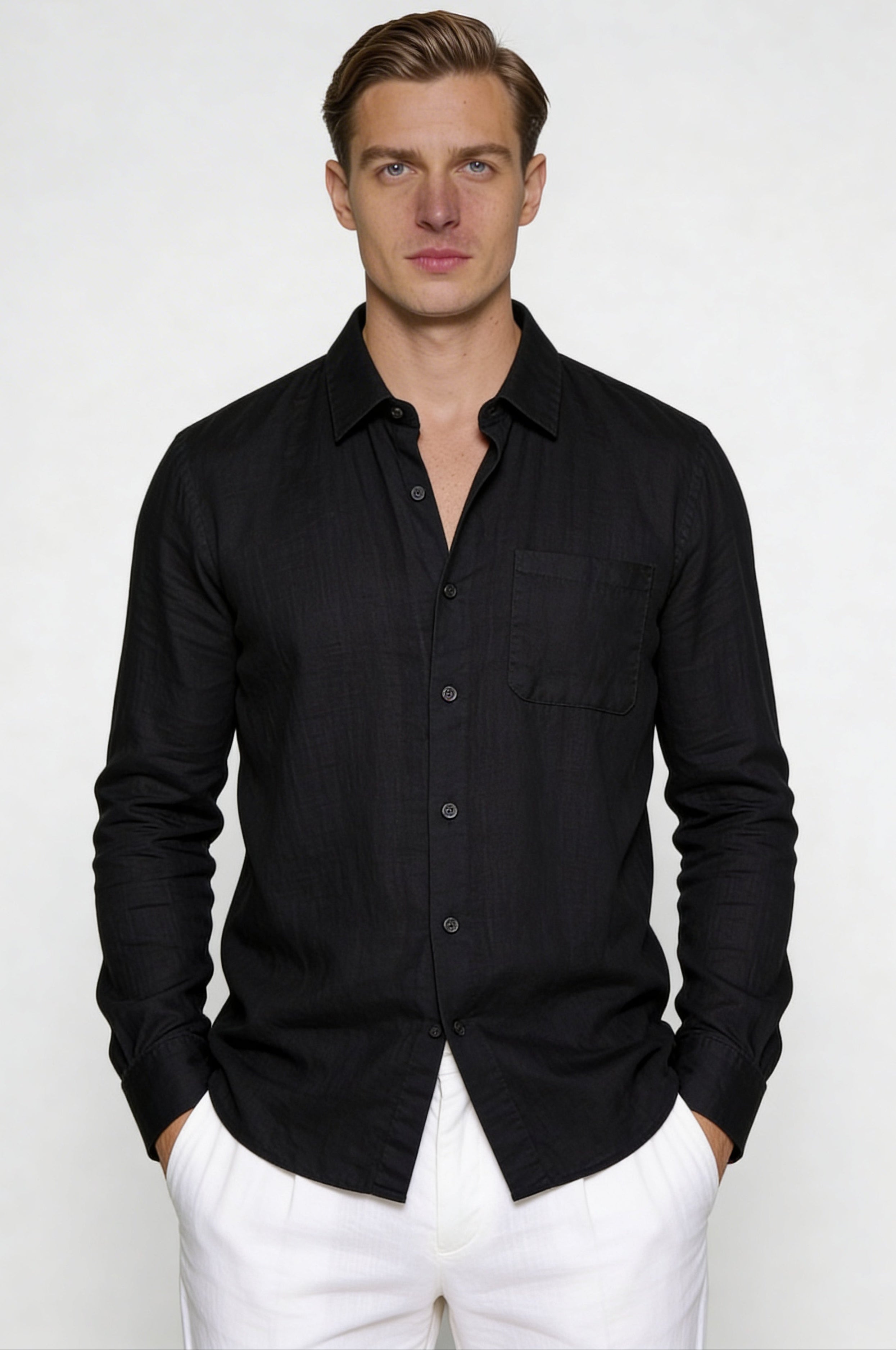 ELVANOR LINEN SHIRT – BLACK