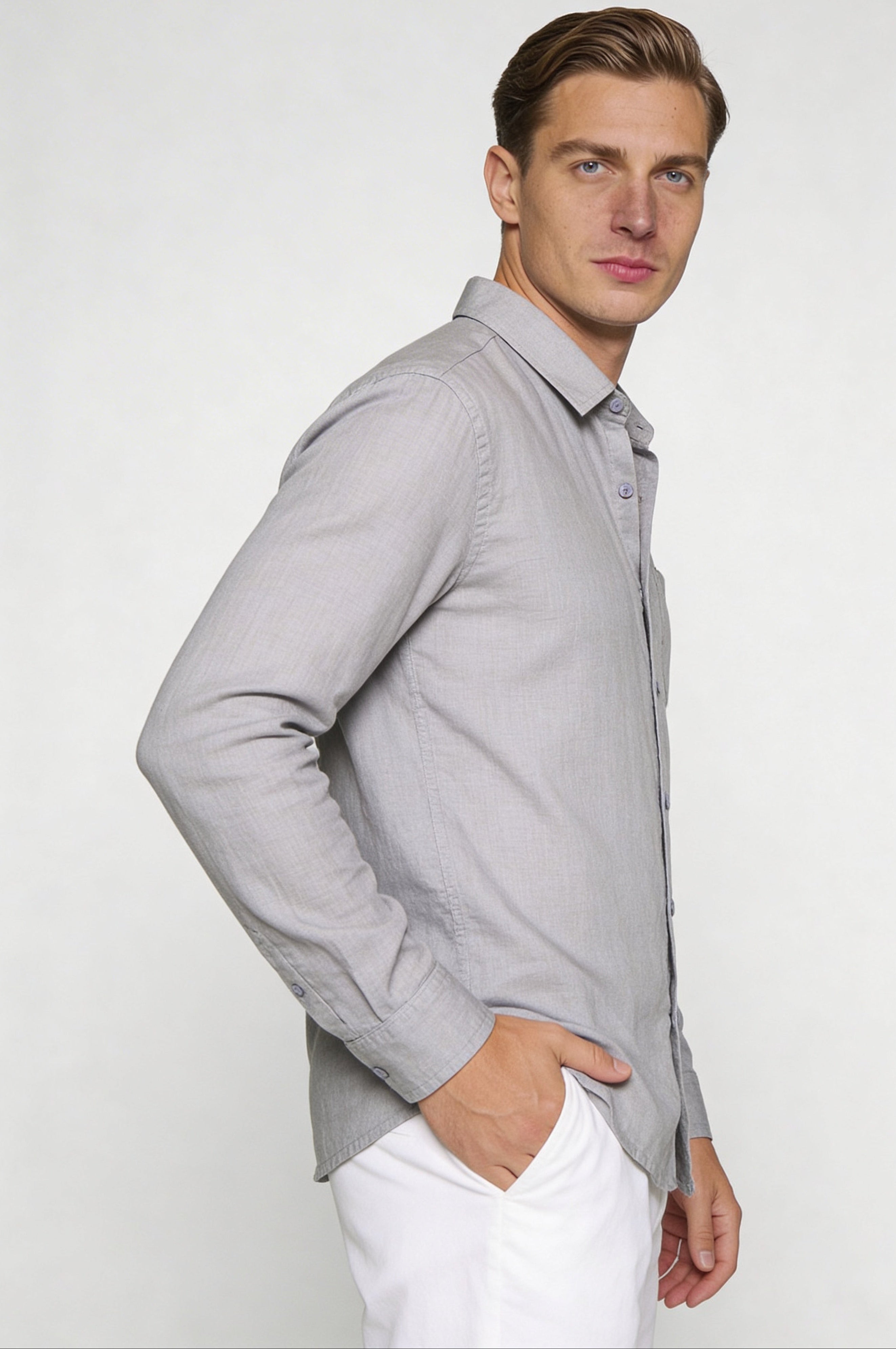ELVANOR LINEN SHIRT – GRAY