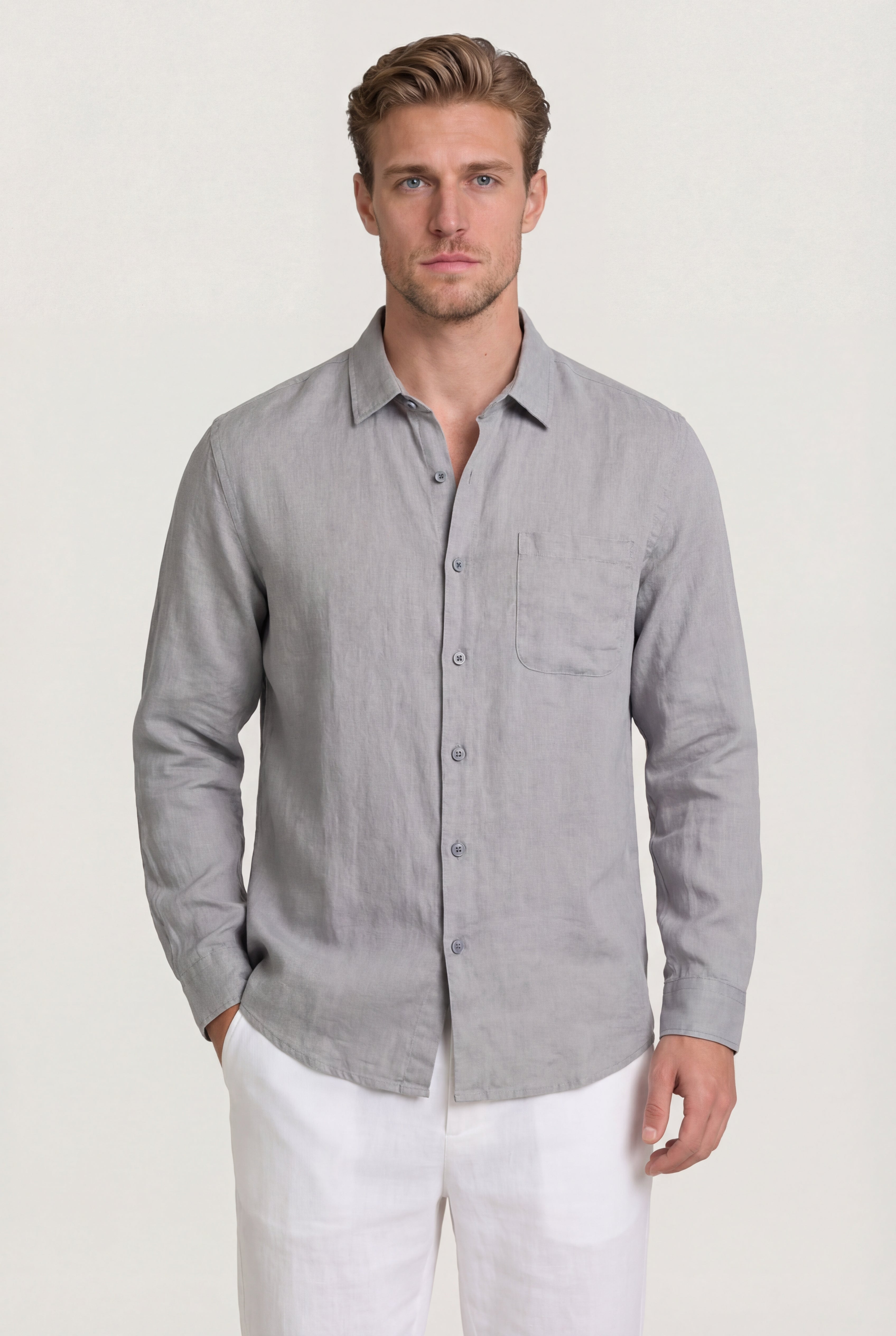 ELVANOR LINEN SHIRT – GRAY