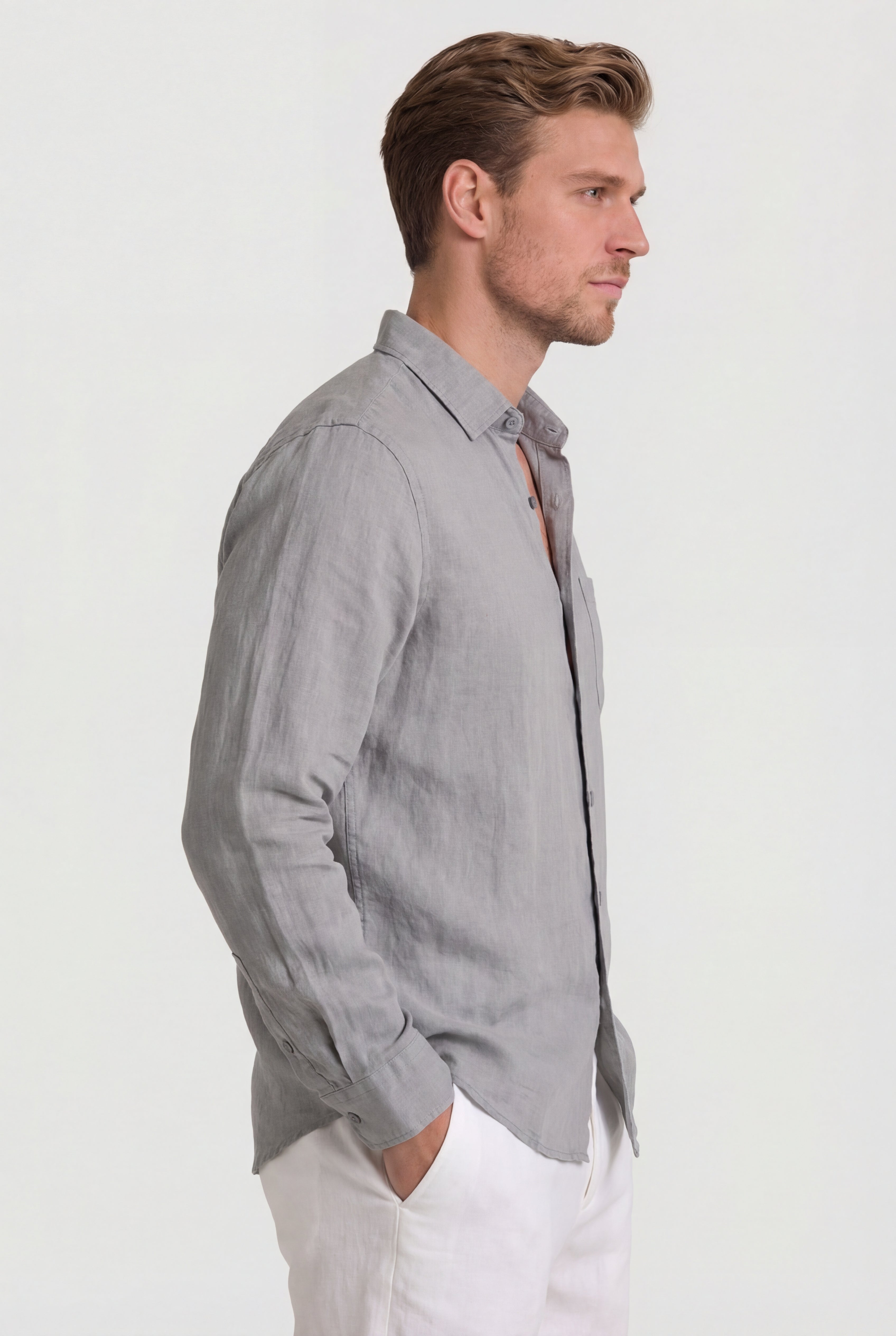ELVANOR LINEN SHIRT – GRAY