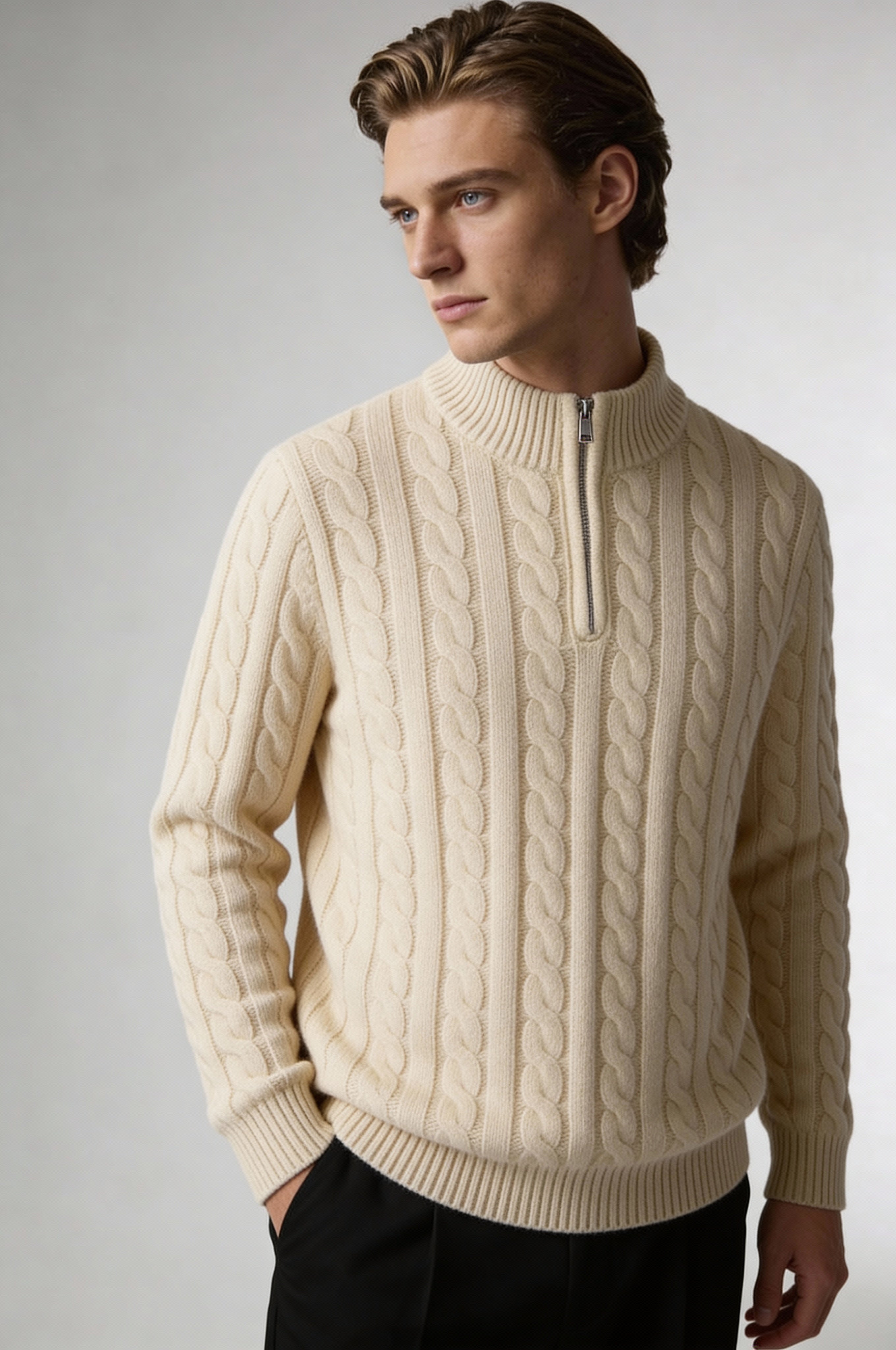 Easton Quarter-Zip Sweater – Beige