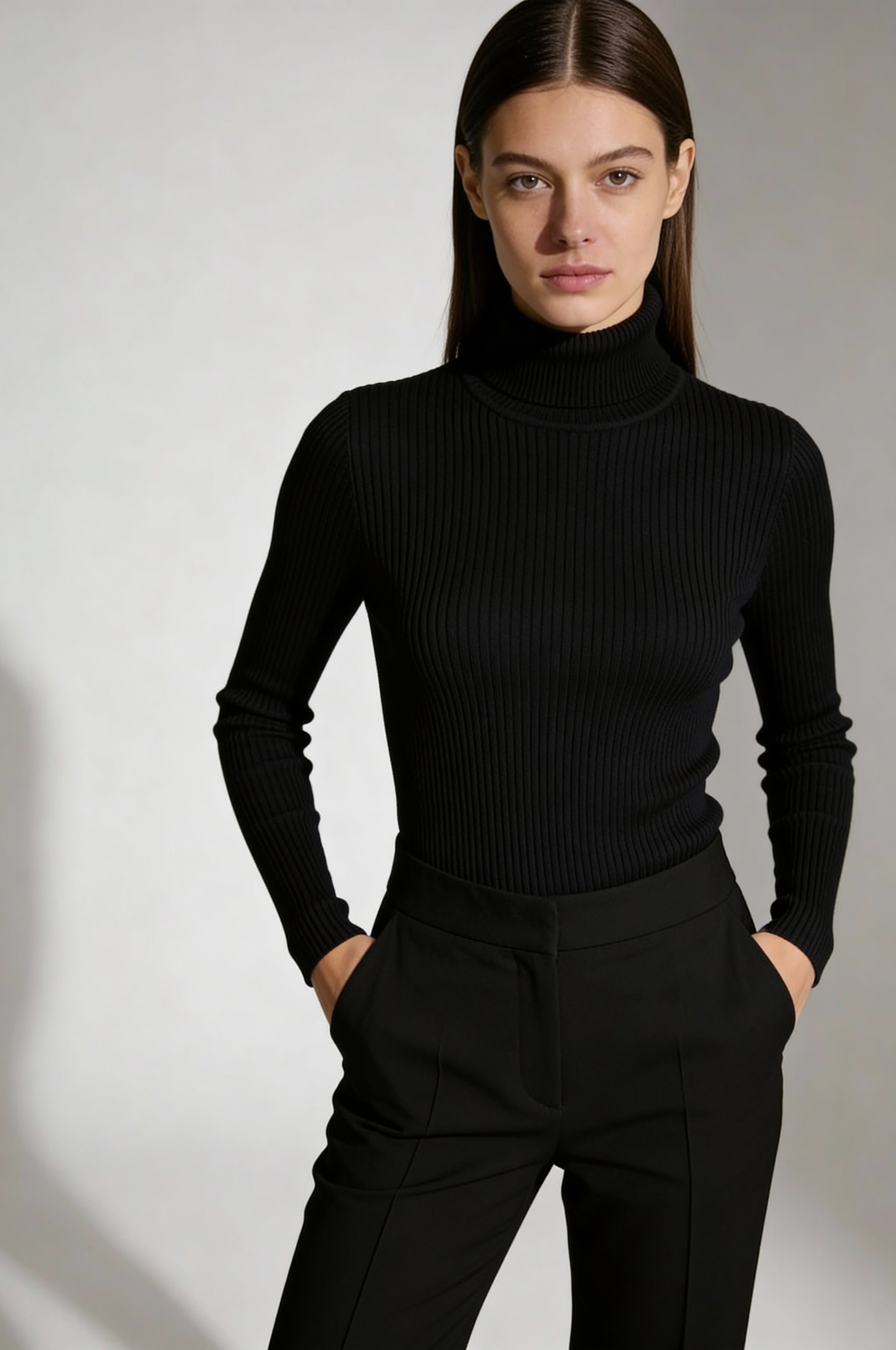 Ribbed Cotton Turtleneck Sweater - Black