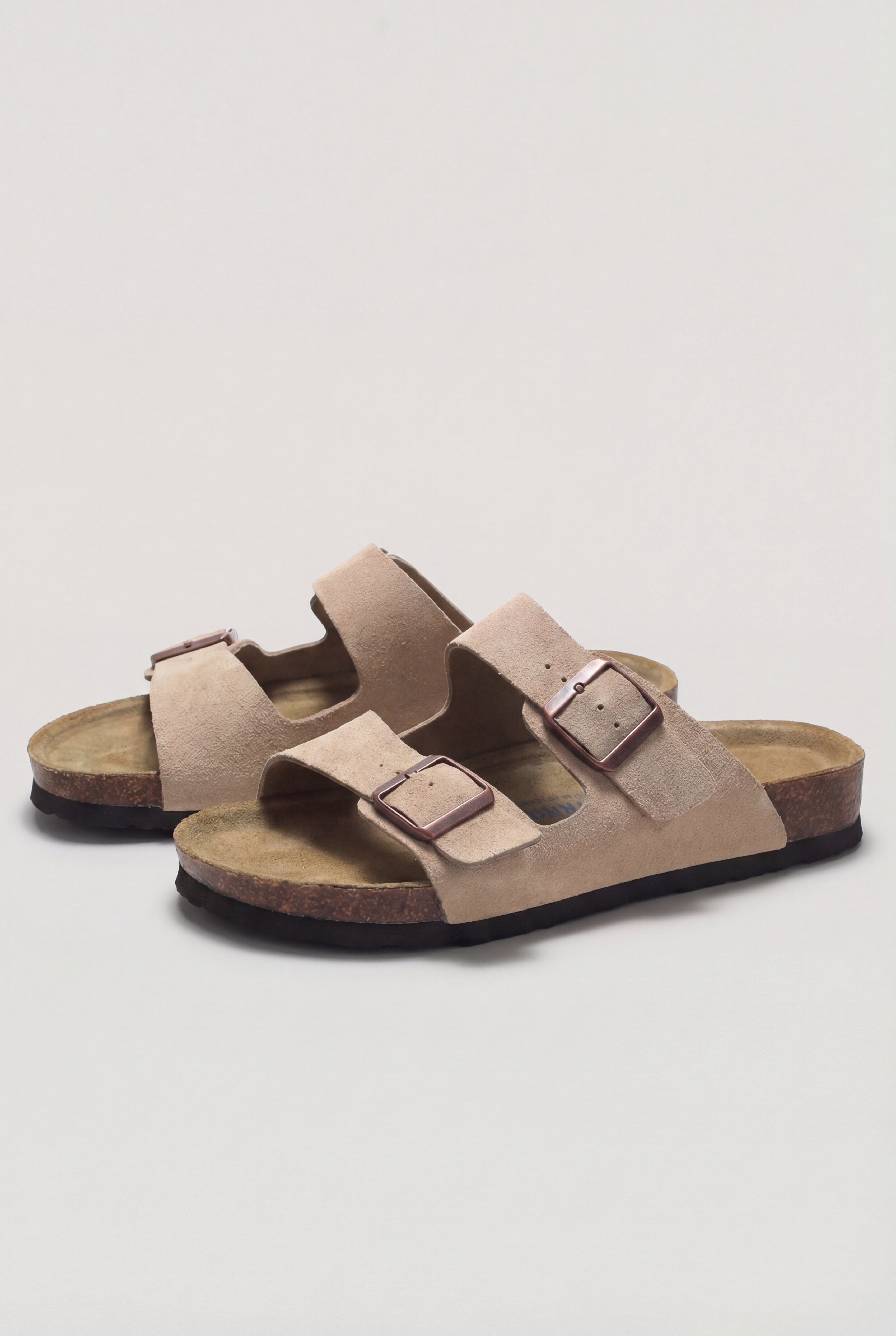 IRVON DOUBLE BUCKLE SUEDE SANDALS – BEIGE
